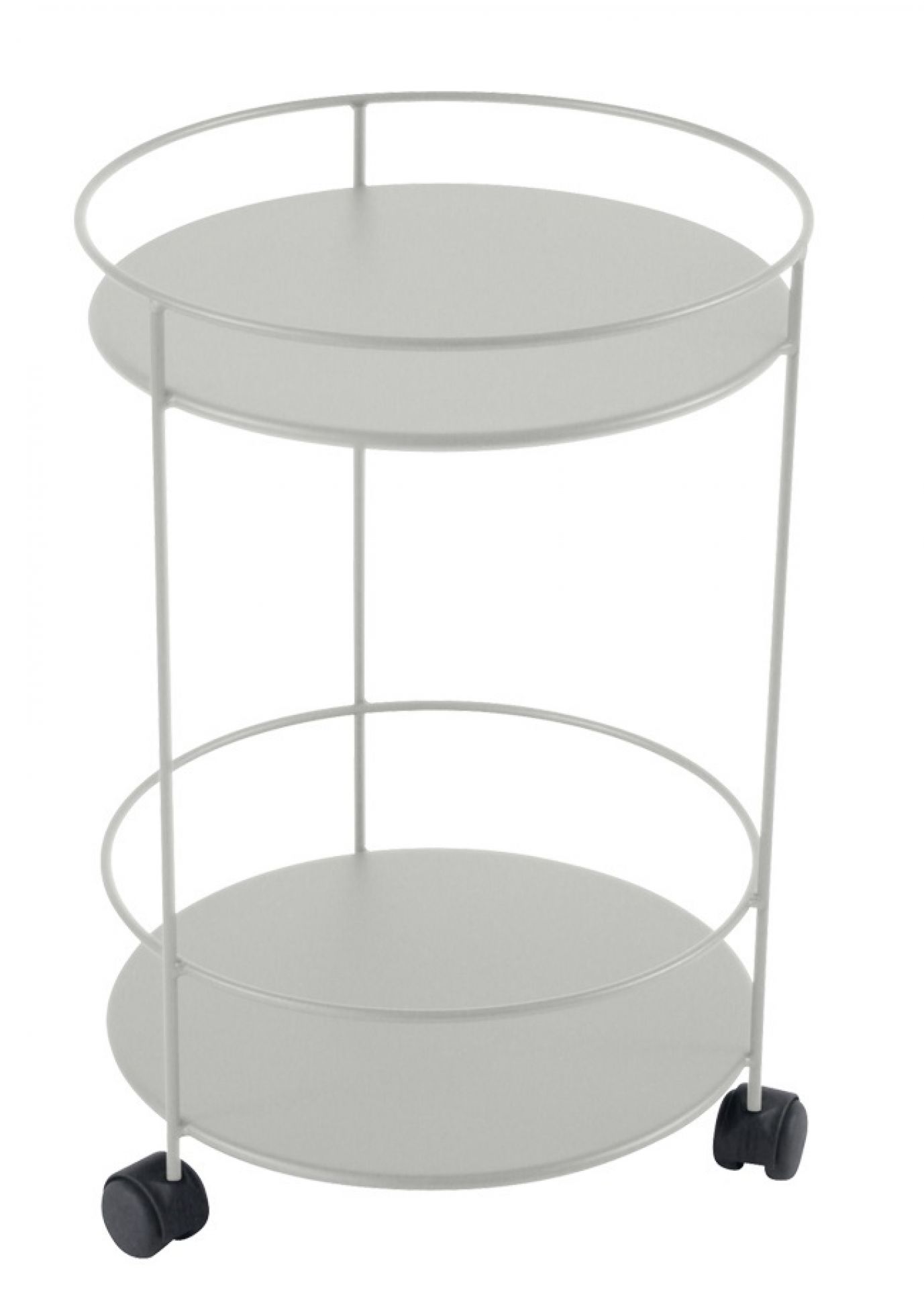 Guinguette Outdoor Beistelltisch auf Rollen von Fermob, zweistöckig, aus Metall, grau.