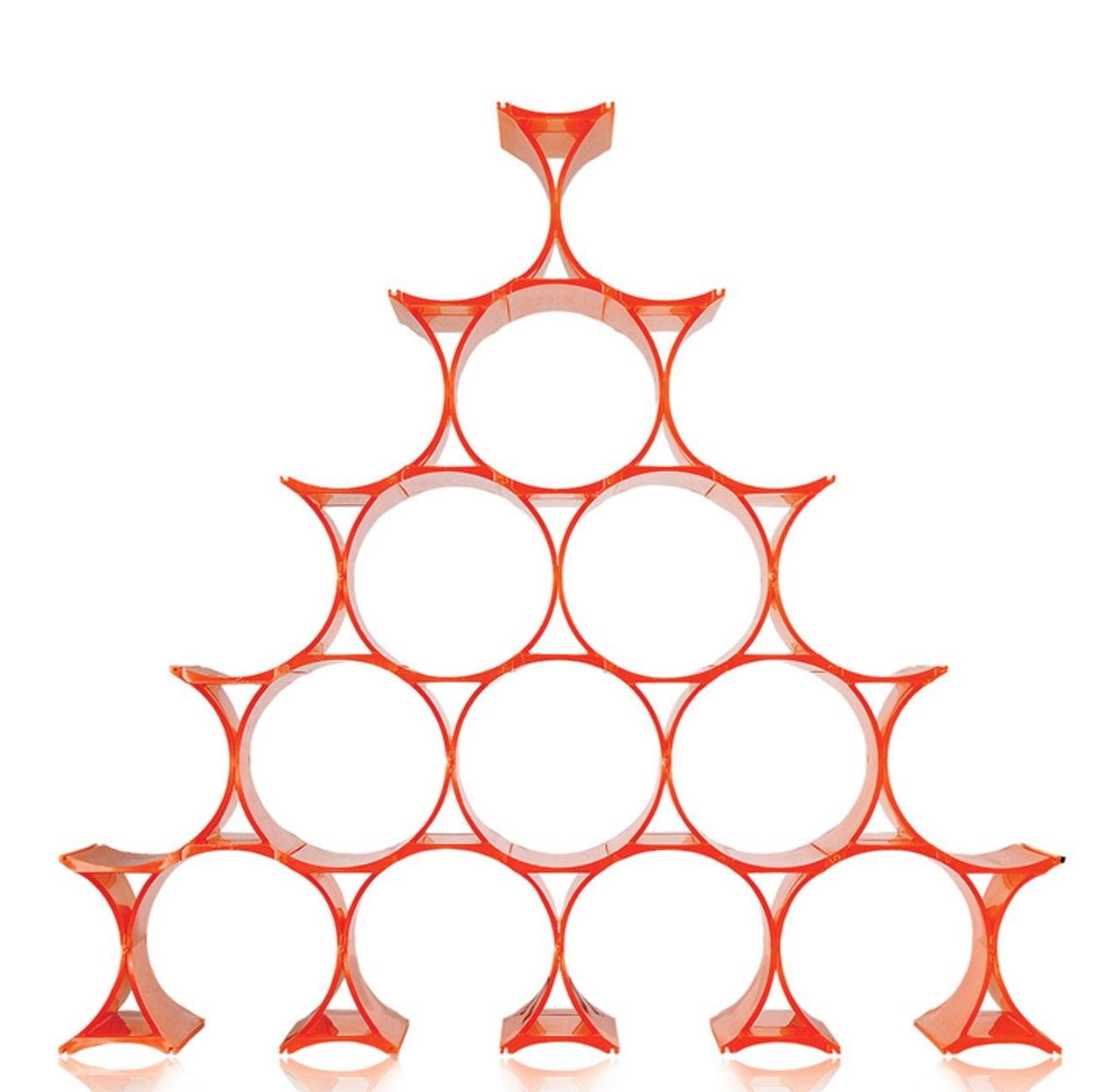 Oranges Kartell Infinity Flaschenregal in Pyramidenform, modulare Weinlagerung für Flaschen.