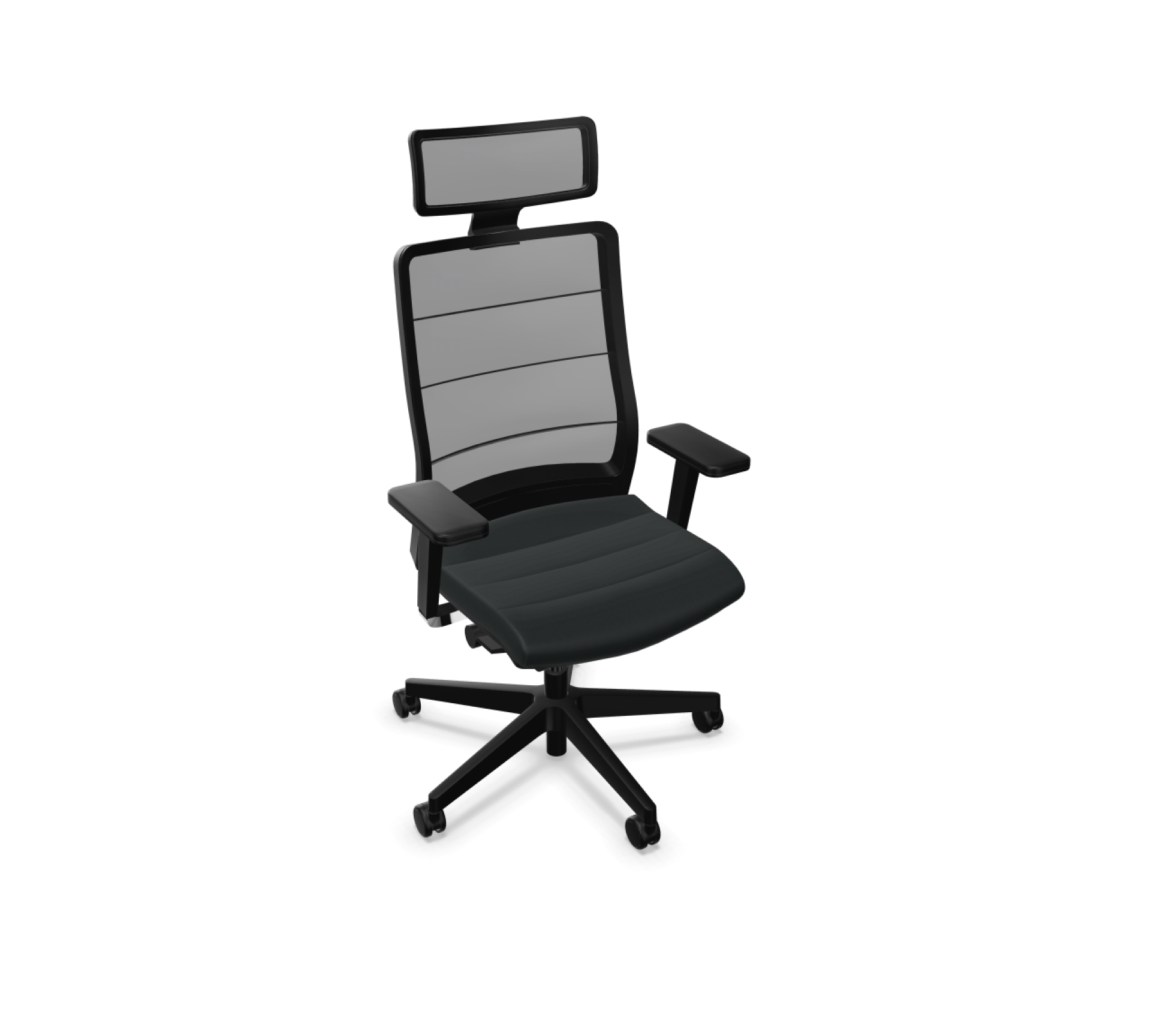 Schwarzer AirPad Drehstuhl von Interstuhl mit Kopfstütze, ergonomischer Bürostuhl für komfortables Sitzen.