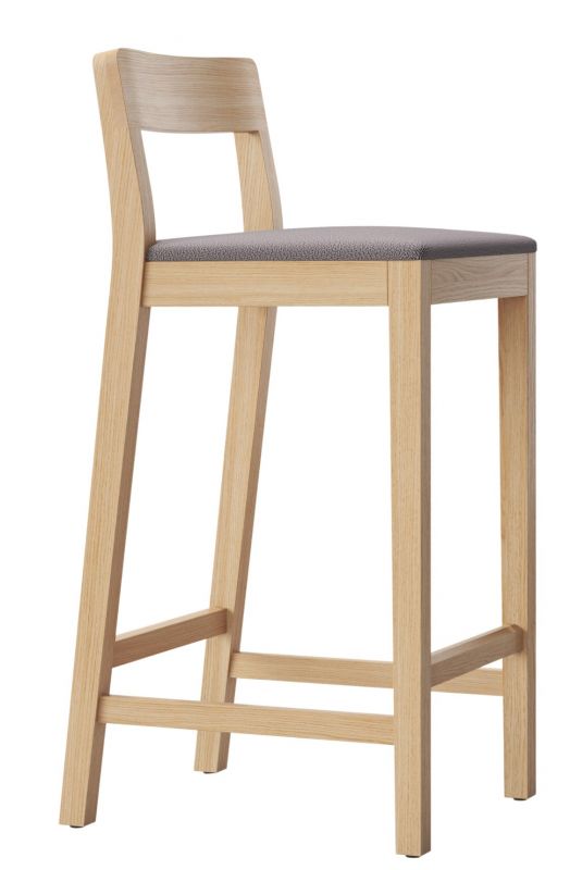Sit Holz Barhocker mit grauem Sitzpolster. Moderner, heller Holzstuhl für Küche oder Bar.