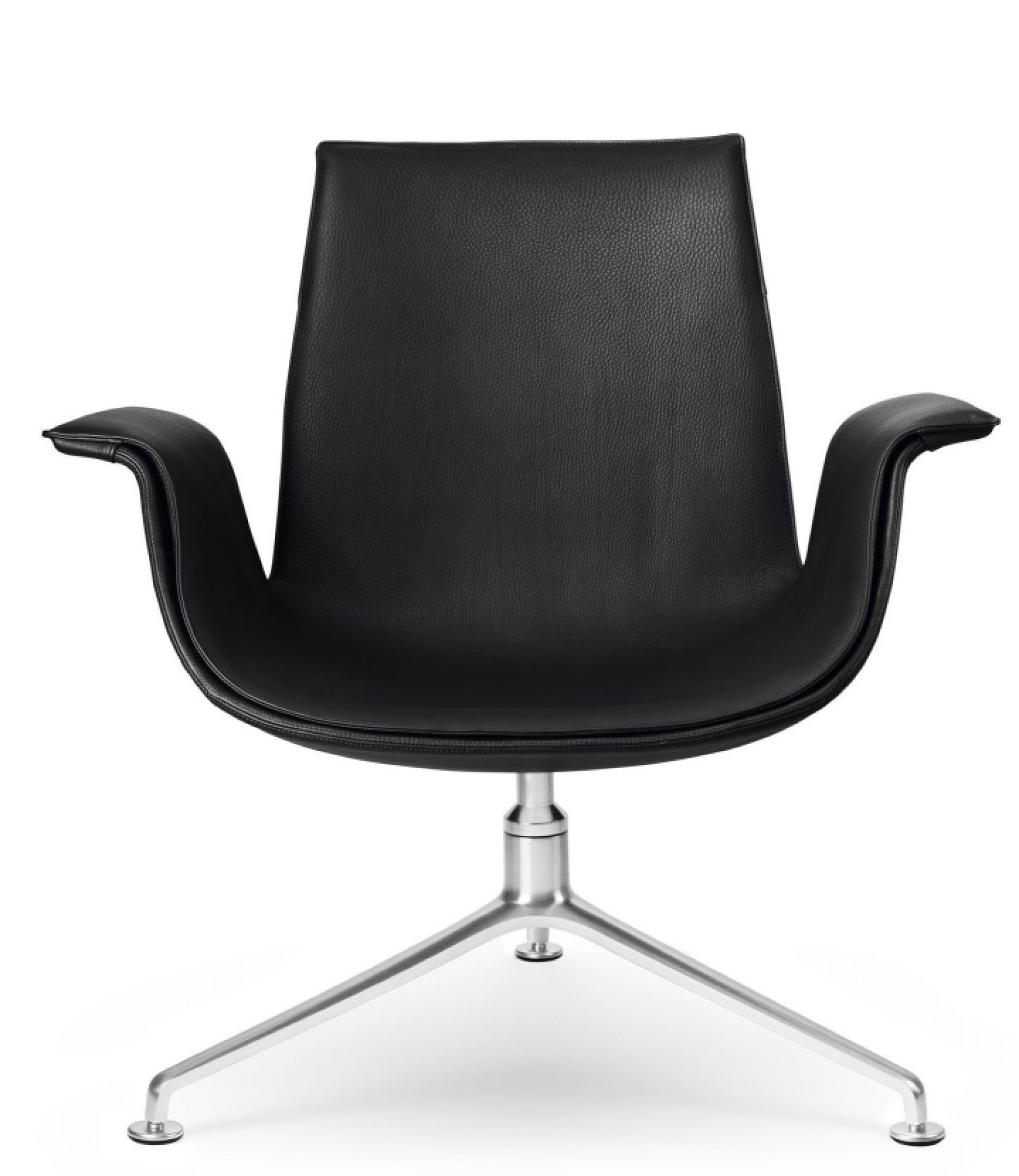 Schwarzer FK Sessel von Walter Knoll mit Lederbezug und Drehfuß aus Aluminium.