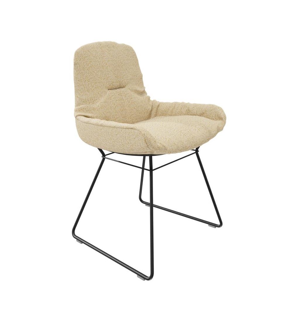 Leya Stuhl mit niedriger Armlehne, Stoff Safire, schwarzes Drahtgestell. Bequemer Design Stuhl.