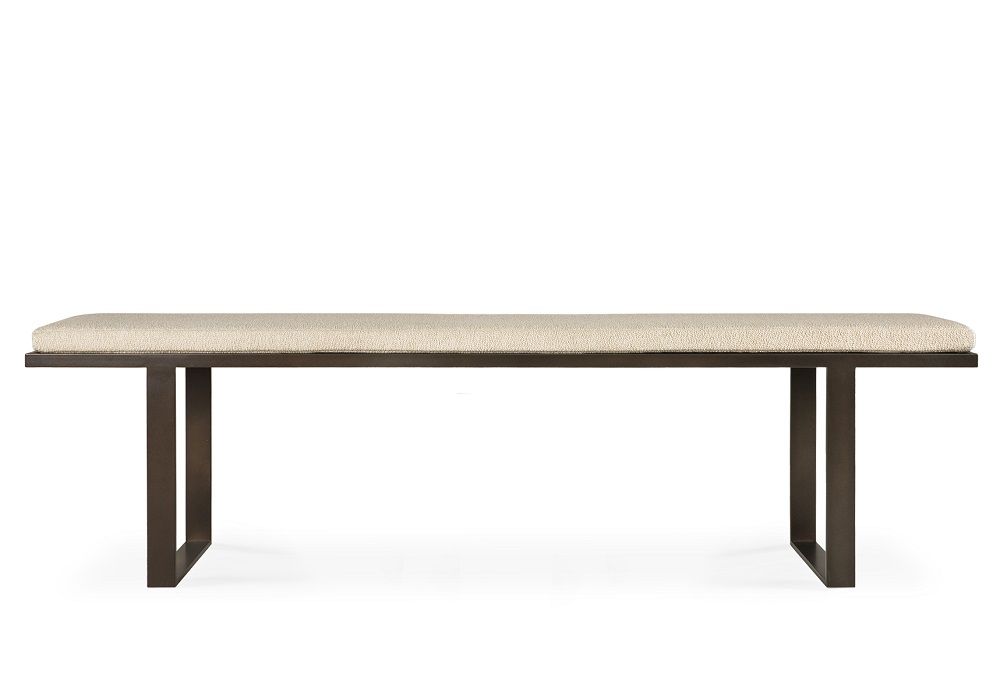 Stability Bank von Ethnicraft mit Stoffbezug in Natur und dunklem Metallgestell. Sitzbank für Esszimmer.