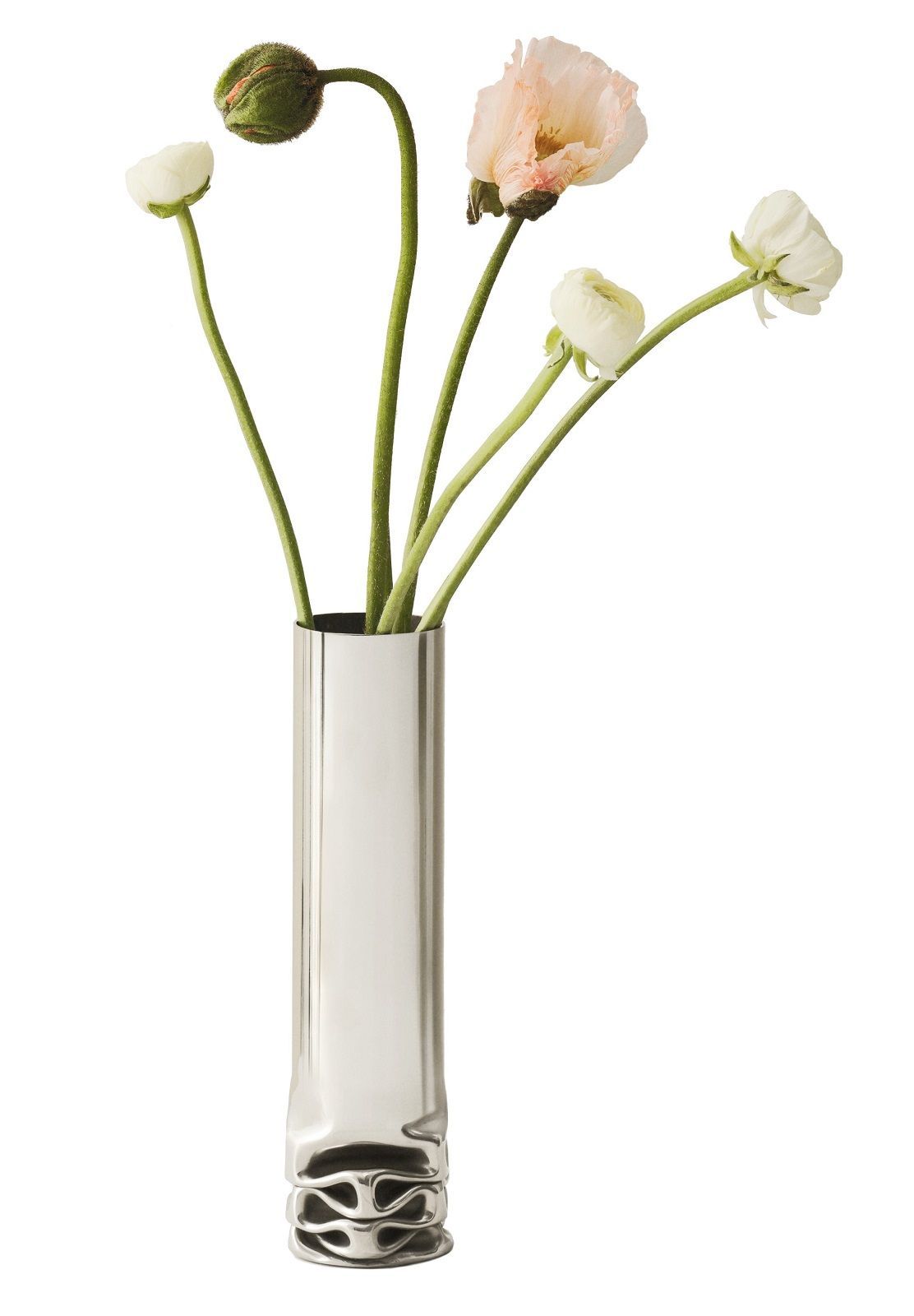 Hydraulic Vase von Design House Stockholm mit Blumen. Moderne Blumenvase aus Metall.