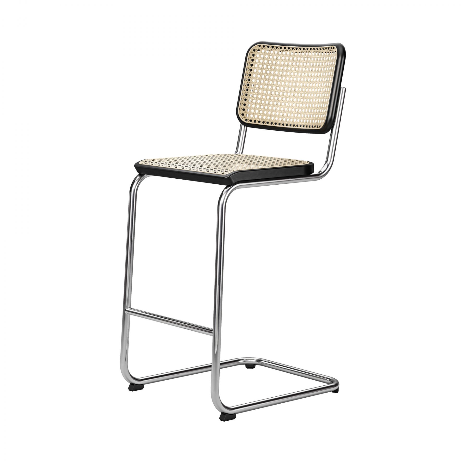 S 32 VH Thonet Barhocker aus Stahlrohr mit Wiener Geflecht Sitz und Rückenlehne.