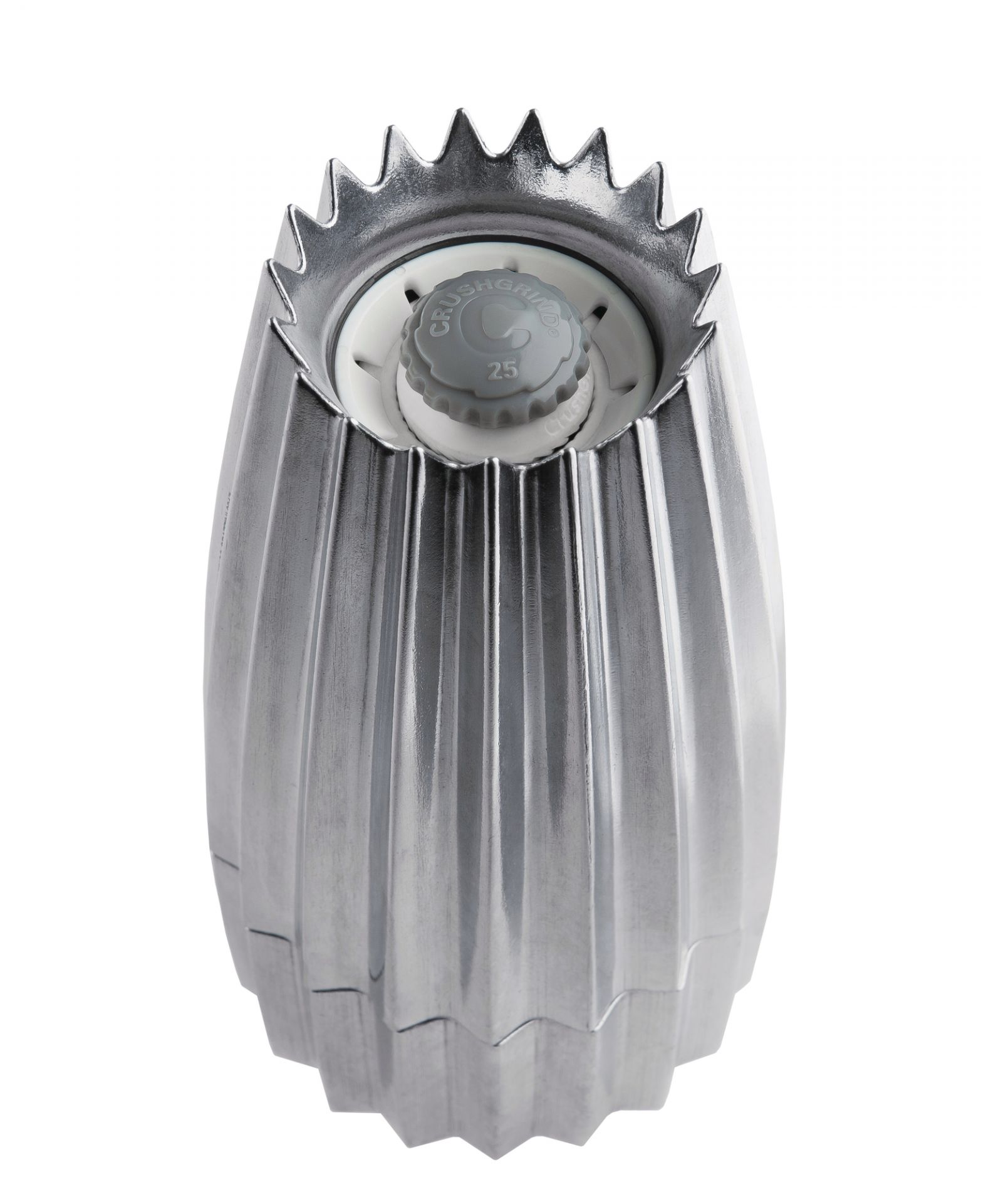 Alessi Grind Mühle: Silberne Salz- und Pfeffermühle mit CrushGrind Mahlwerk, modernes Küchendesign.