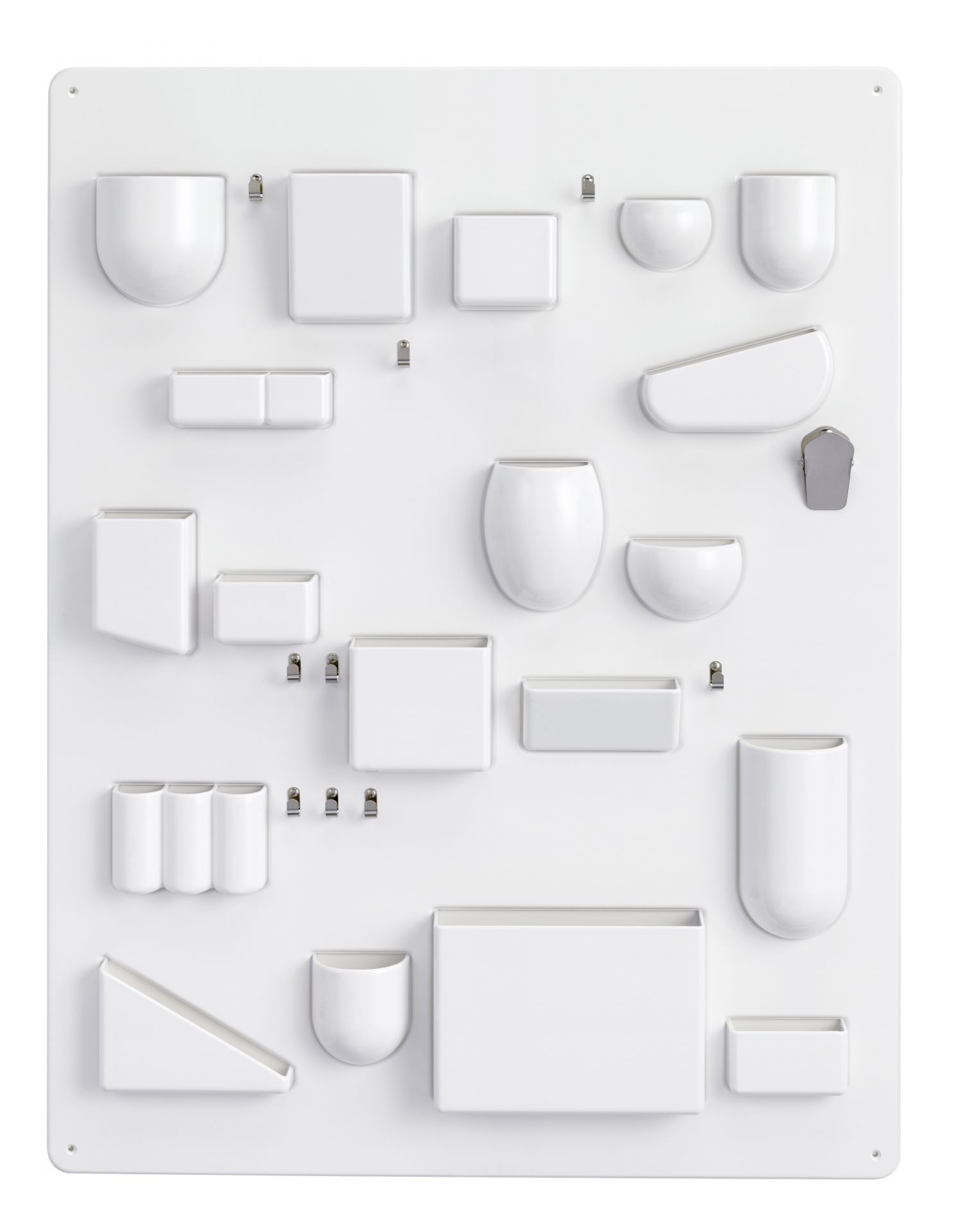Weißes Uten.Silo I von Vitra: Wandorganizer mit verschiedenen Behältern und Fächern zur Aufbewahrung von Büroartikeln und Accessoires.
