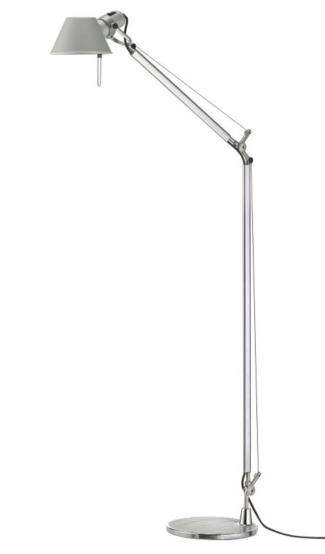 Artemide Tolomeo Reading Stehleuchte mit Basculante Schirm, verstellbarer Arm und rundem Standfuß aus poliertem Aluminium.