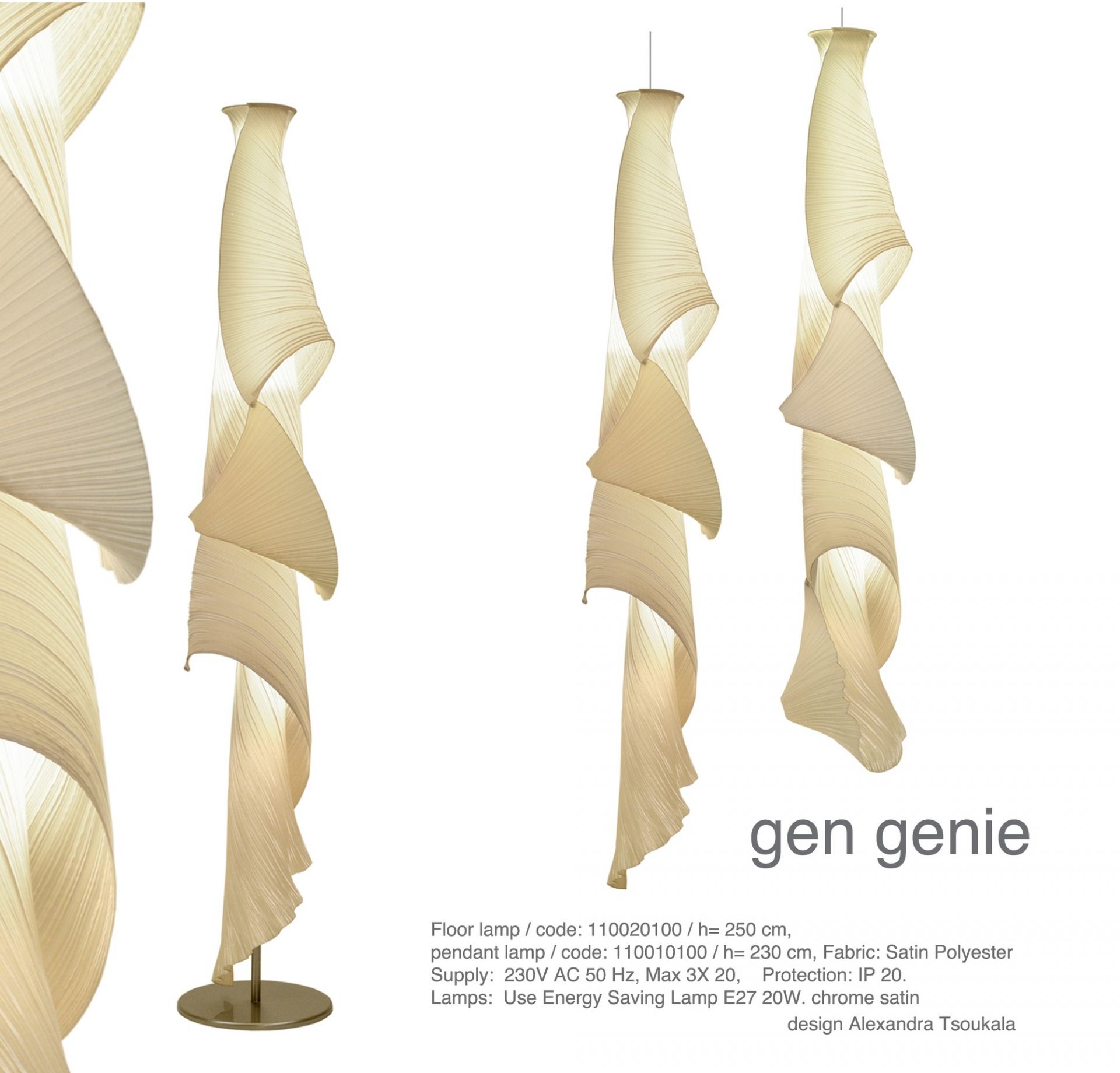 Gen Genie Stehleuchte: Moderne Designerlampe mit plissiertem Schirm und warmem Licht für Wohnzimmer.
