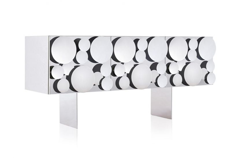 Gagà Lowboard mit runden, weißen Applikationen. Modernes Sideboard für Wohnzimmer und Esszimmer.