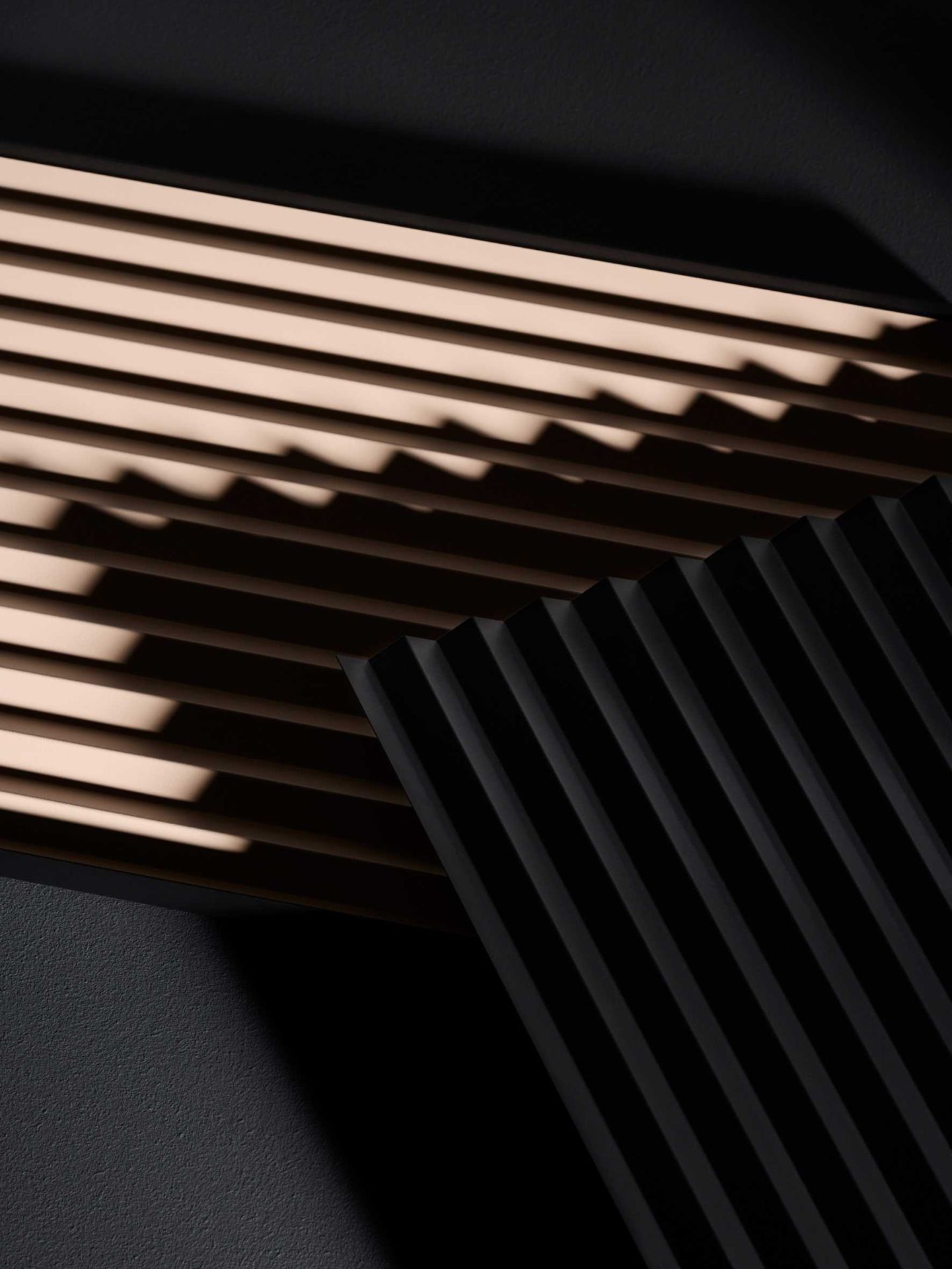 Detailaufnahme der Schönbuch Yoshi Schubablage M in Schwarz und Beige, modernes Möbeldesign.