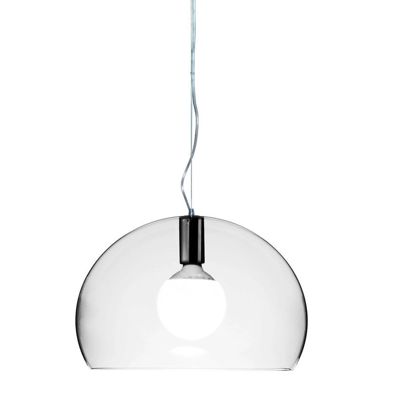 Transparente Small Fly Pendelleuchte von Kartell: Moderne Hängelampe mit halbrunder Form.