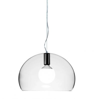 Transparente Small Fly Pendelleuchte von Kartell: Moderne Hängelampe mit halbrunder Form.