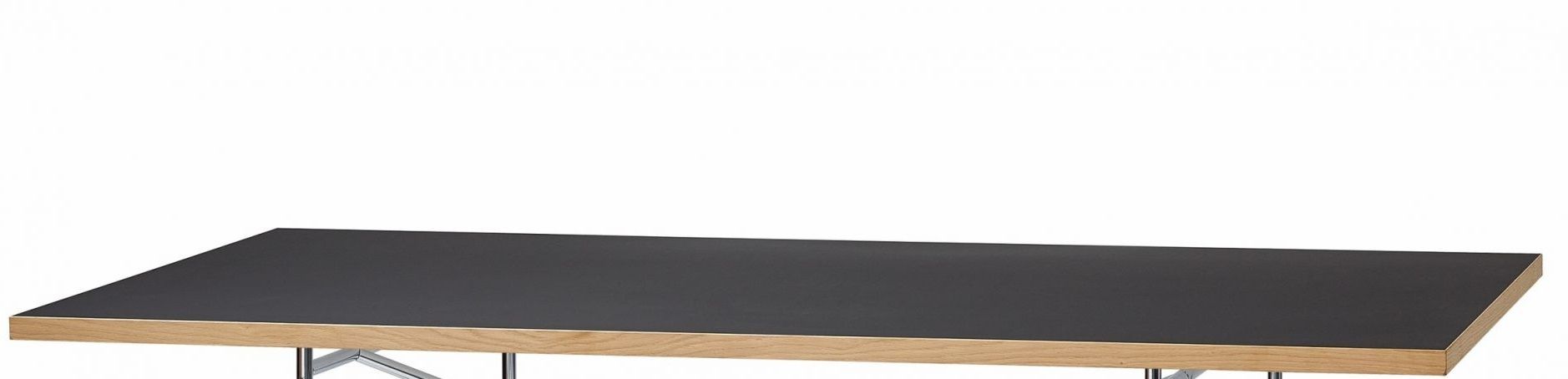 Eiermann Tischplatte Nero Linoleum, 160x90 cm, mit Holzkante und Stahlgestell für Büro und Homeoffice.
