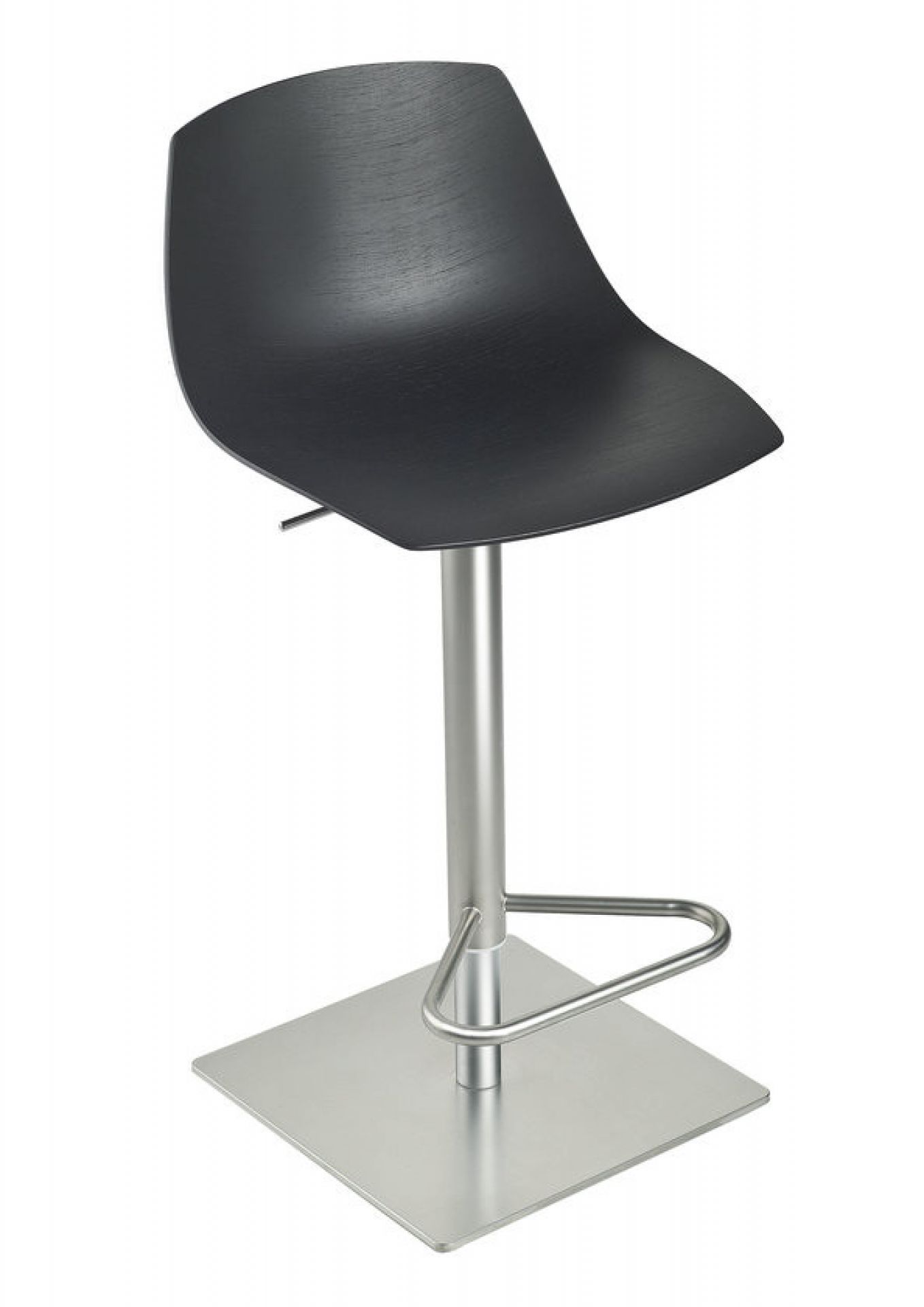 Miunn Barhocker mit schwarzer Sitzfläche und silberfarbenem Fußkreuz, moderner Barstuhl für Küche oder Bar.