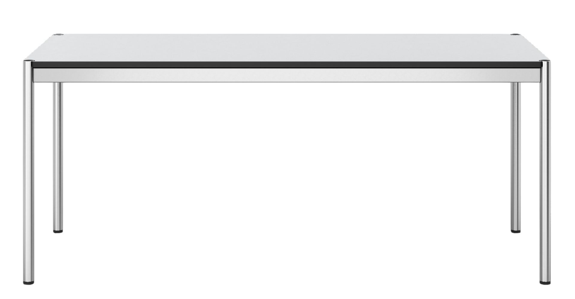 USM Haller Tisch in Perlgrau, 175 x 75 cm, mit verchromtem Gestell, modernes Design für Büro und Zuhause.