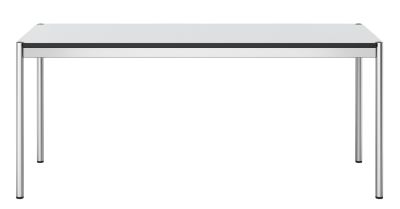 USM Haller Tisch in Perlgrau, 175 x 75 cm, mit verchromtem Gestell, modernes Design für Büro und Zuhause.