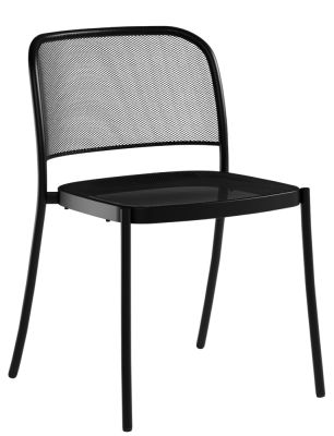 Schwarzer Emu Café Chair Stuhl für den Außenbereich, Metall, minimalistisches Design für Garten und Terrasse.