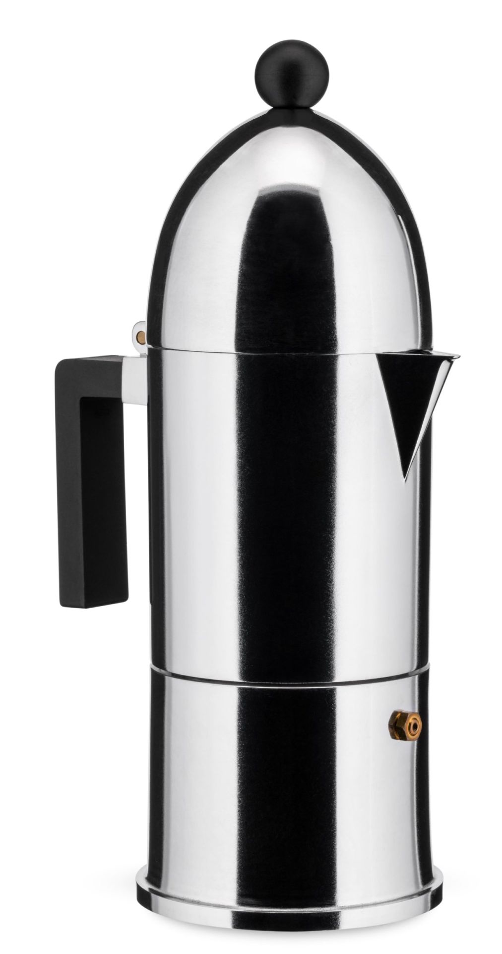 Alessi La Cupola Espressokocher aus Aluminium, mit schwarzem Griff, für die Zubereitung von Espresso.