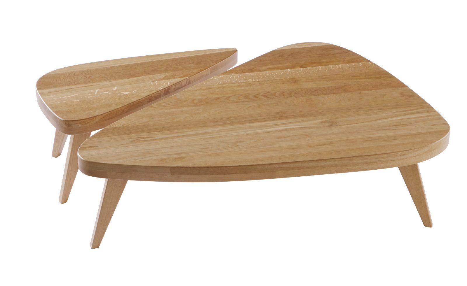 The Hansen Family Couchtisch Remix #3 aus Eiche, moderner Holztisch mit dreieckiger Tischplatte.