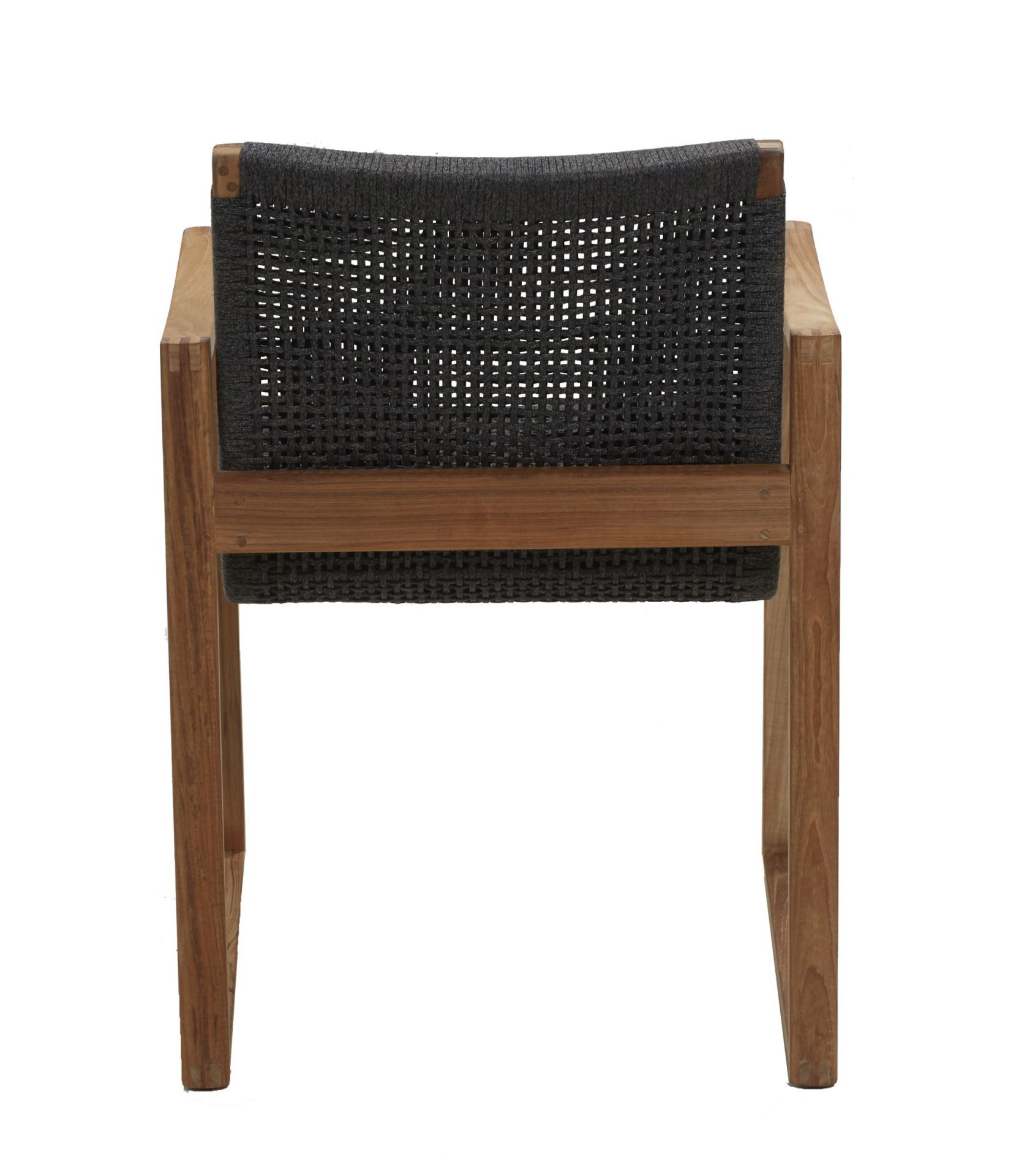 Rückansicht des Cane-Line Endless Sessels mit Holzrahmen und grauem Geflecht für Garten und Terrasse.