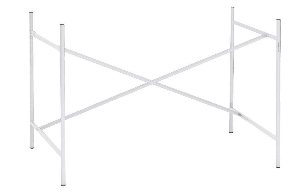 Eiermann Tischgestell in Weiß mit mittigen Kreuzstreben für einen modernen Schreibtisch.