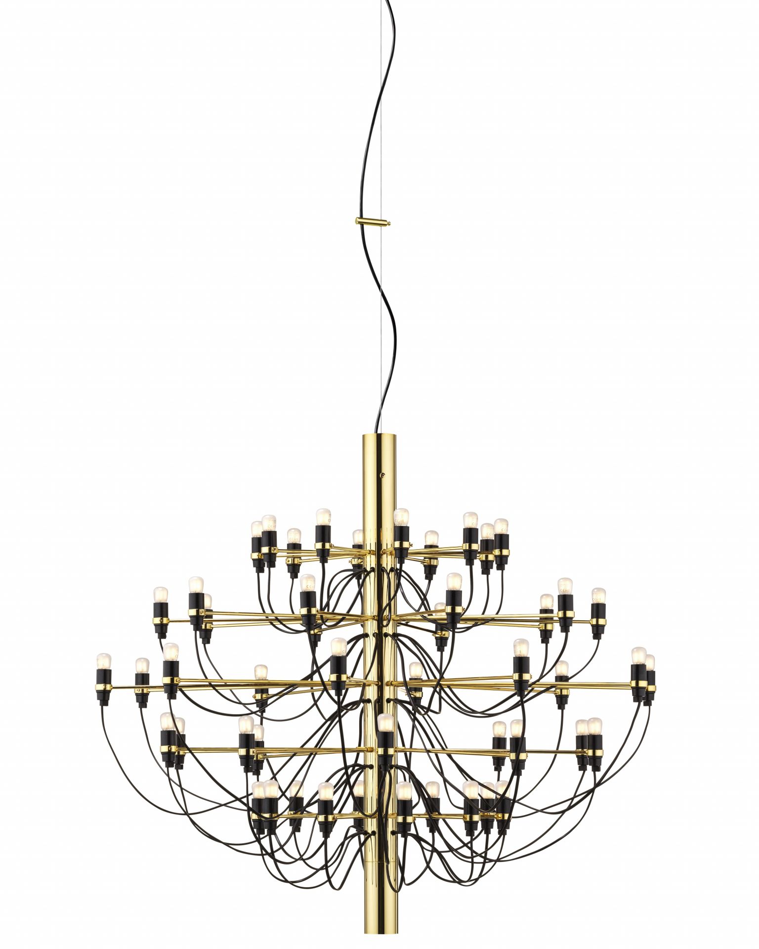 Flos 2097/50 Kronleuchter in Messing mit 50 mattierten Glühbirnen, modernes Design für Wohnräume.