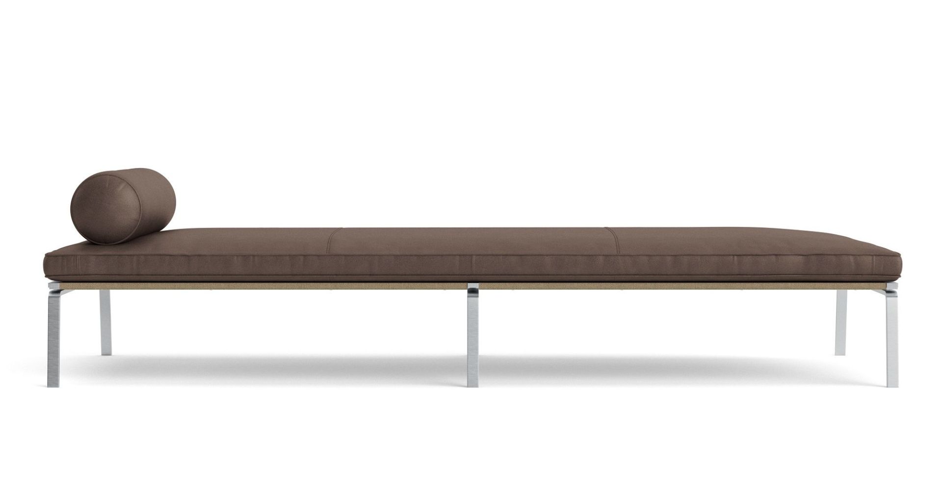 Braunes Man Daybed Tagesbett von NORR11 mit Kissen und Metallgestell, seitliche Ansicht.