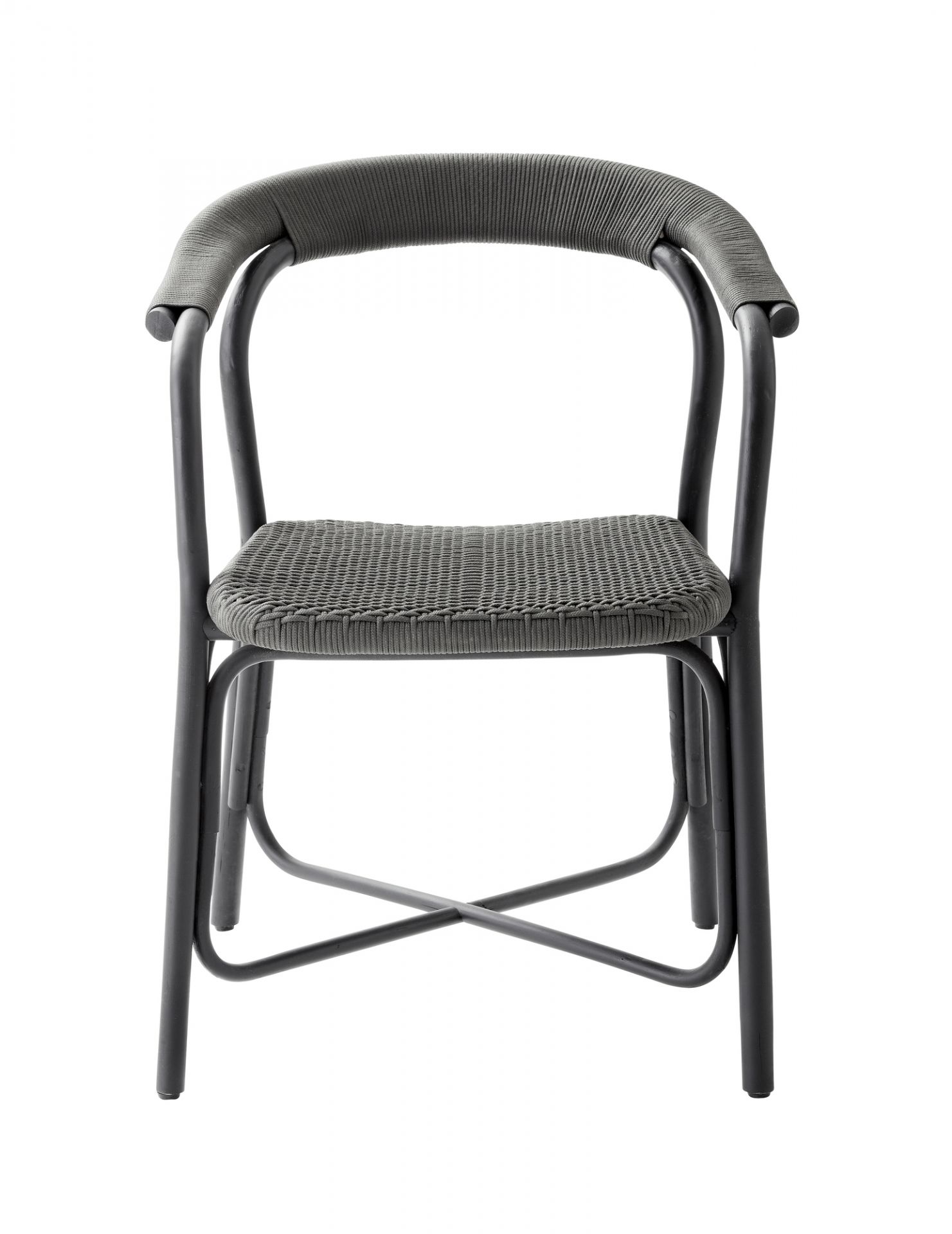 Noble Stuhl von Cane-Line, graues Geflecht, Metallgestell, moderner Gartenstuhl für den Außenbereich.