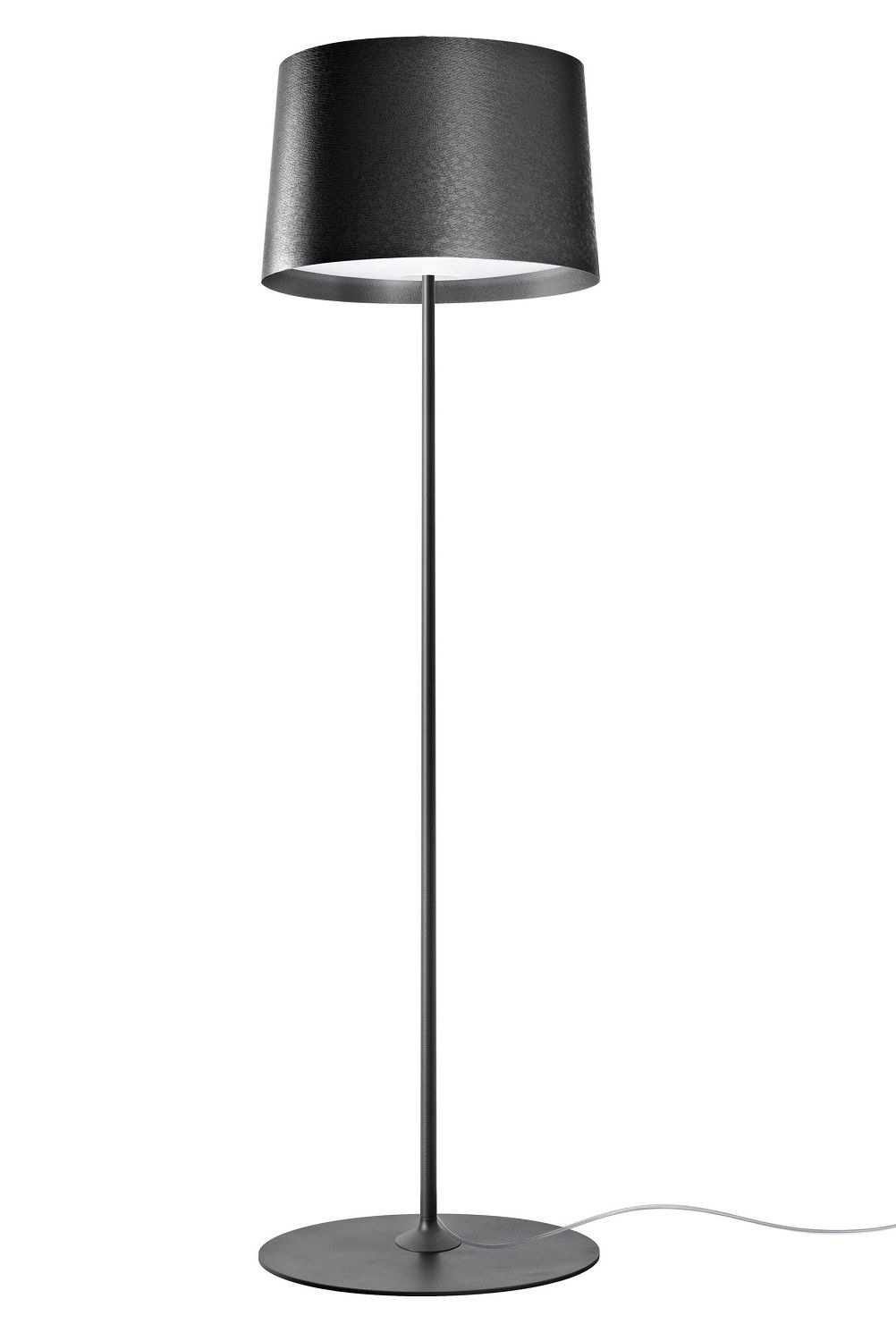 Twiggy Lettura Stehleuchte von Foscarini in Schwarz: Moderne Bodenleuchte mit rundem Lampenschirm.