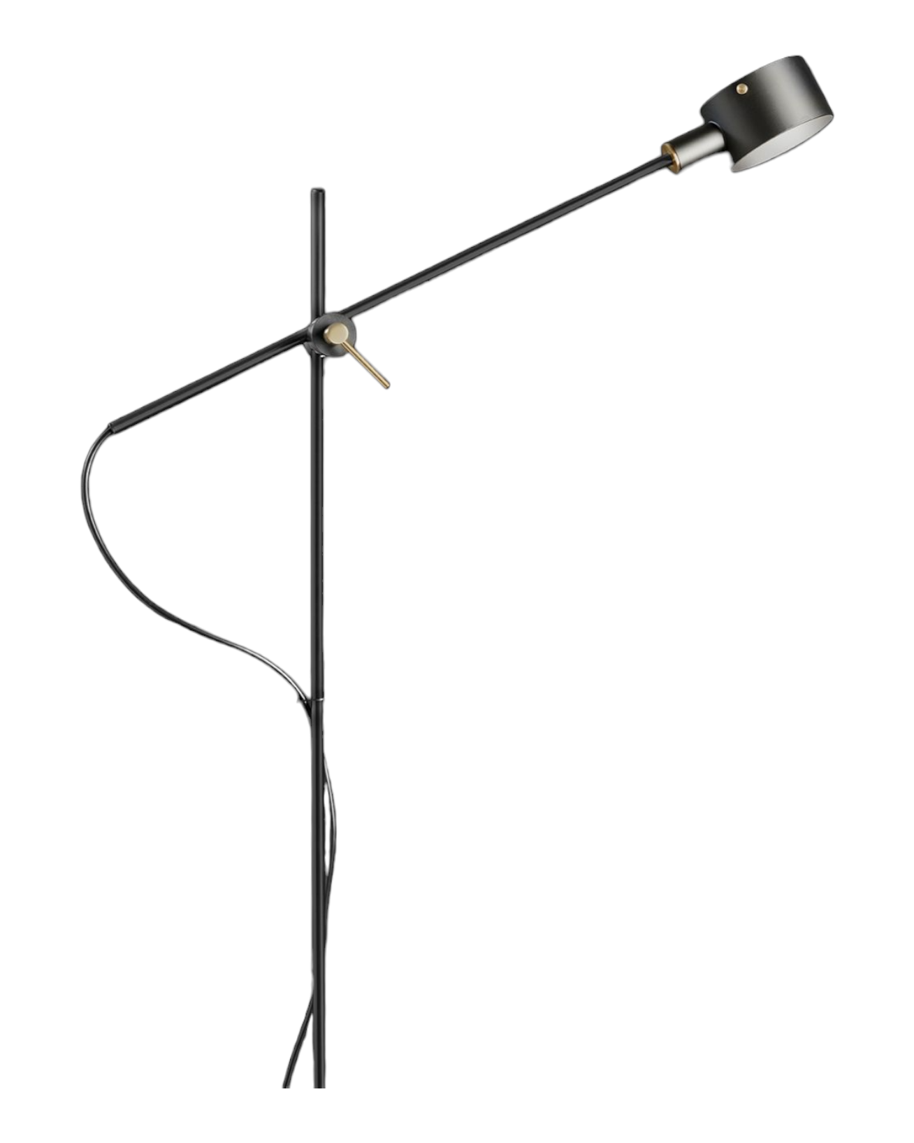 Schwarze G.O. 352 Stehleuchte von Oluce mit verstellbarem Arm und Lampenschirm für Wohnzimmer.