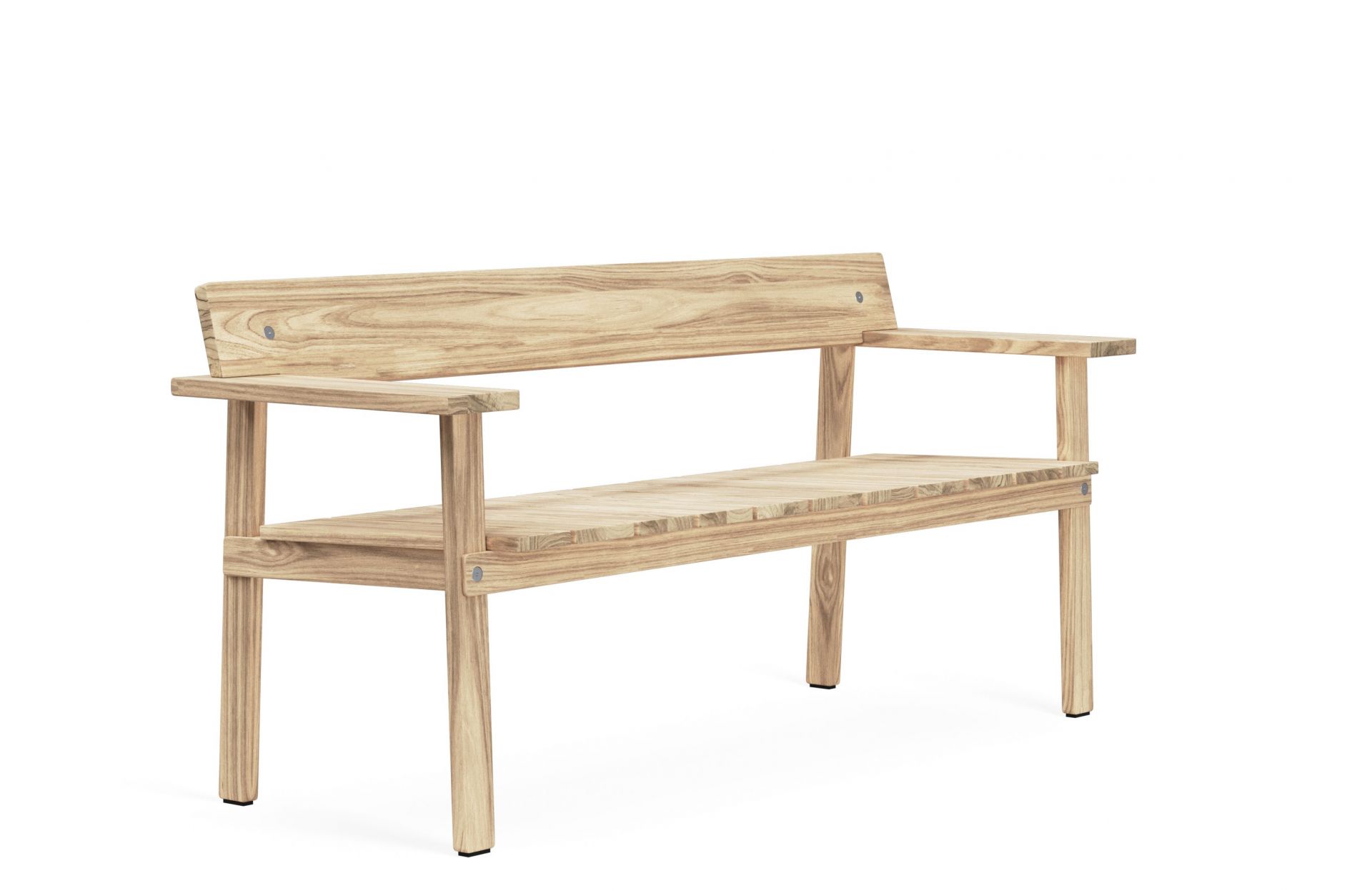 GL101 Timbur Outdoor Bank von Carl Hansen & Søn aus hellem Holz. Gartenbank mit Armlehnen.