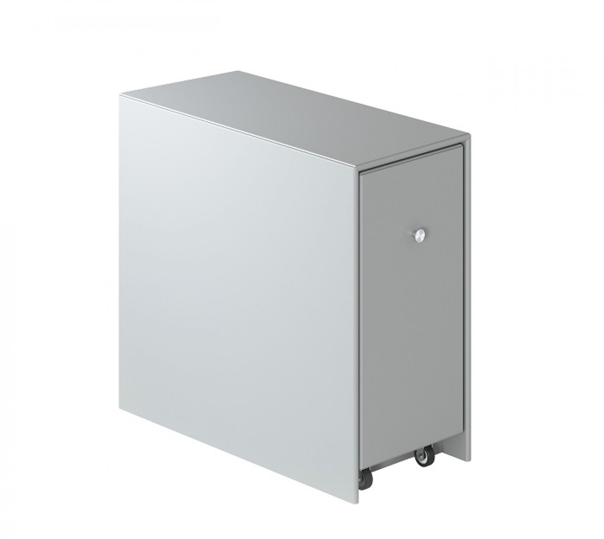 Silbernes Cargo Modul 80 Schrank-System von Montana mit Tür und Rollen. Moderner Schrank für Büro oder Wohnraum.