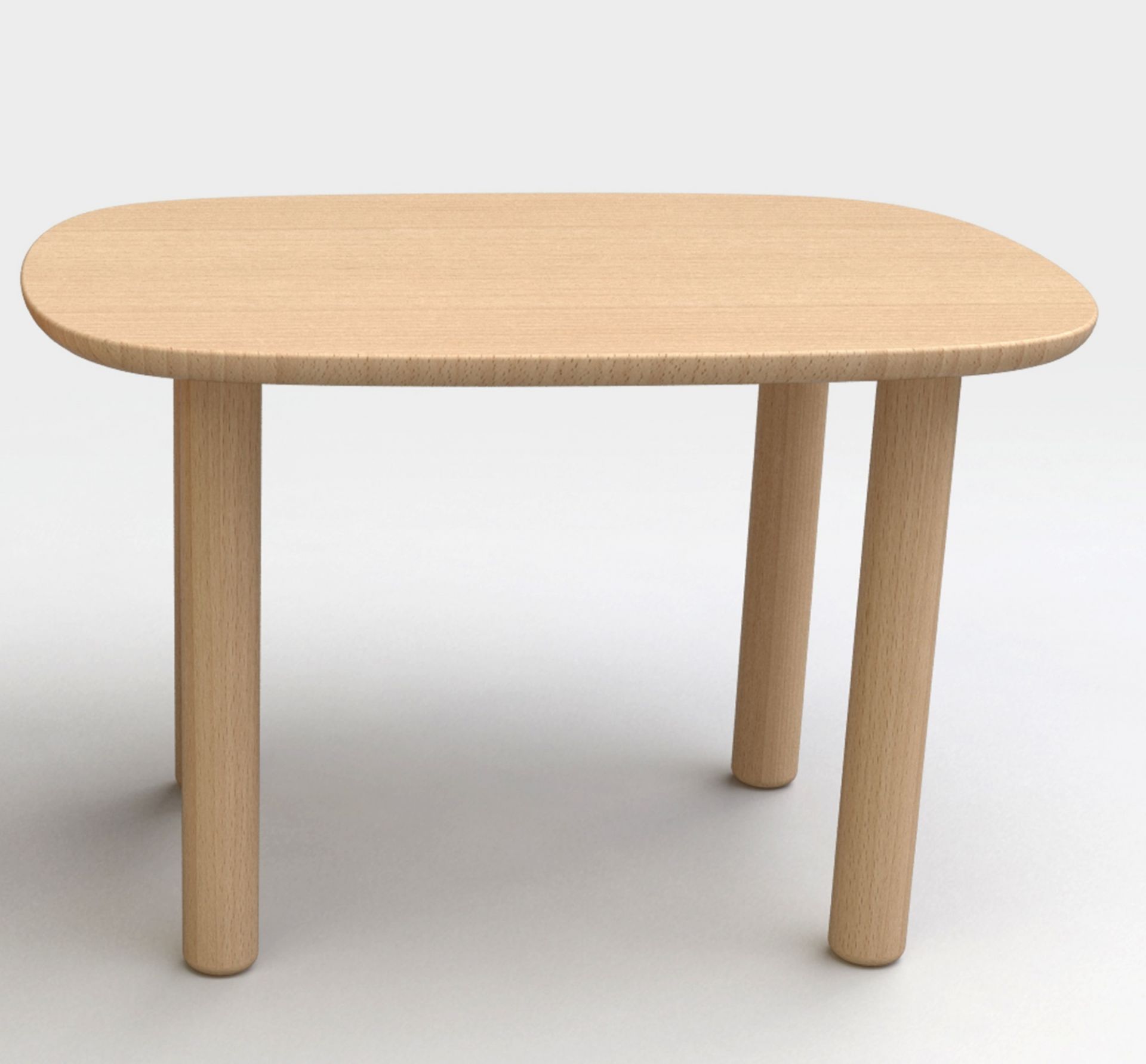 Heller, quadratischer Kindertisch "Elephant Table" aus Holz mit abgerundeten Ecken und Beinen.