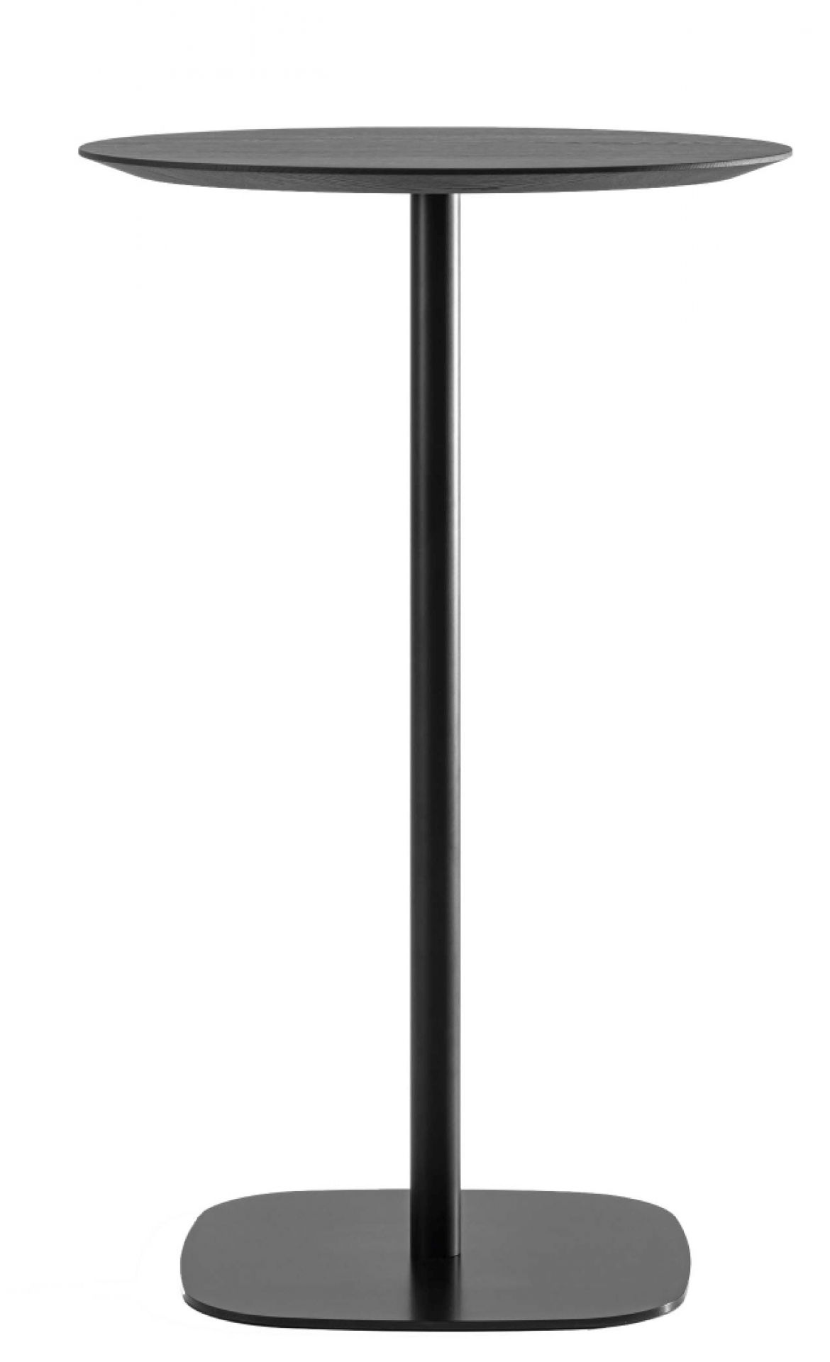 Schwarzer Vermu High Stehtisch von Zeitraum mit runder Tischplatte und quadratischem Fuß für moderne Büros.