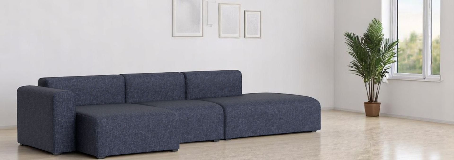 Mags Sofa 3-Sitzer in blauem Hallingdal Stoff, modernes Design für Wohnzimmer und Lounge.