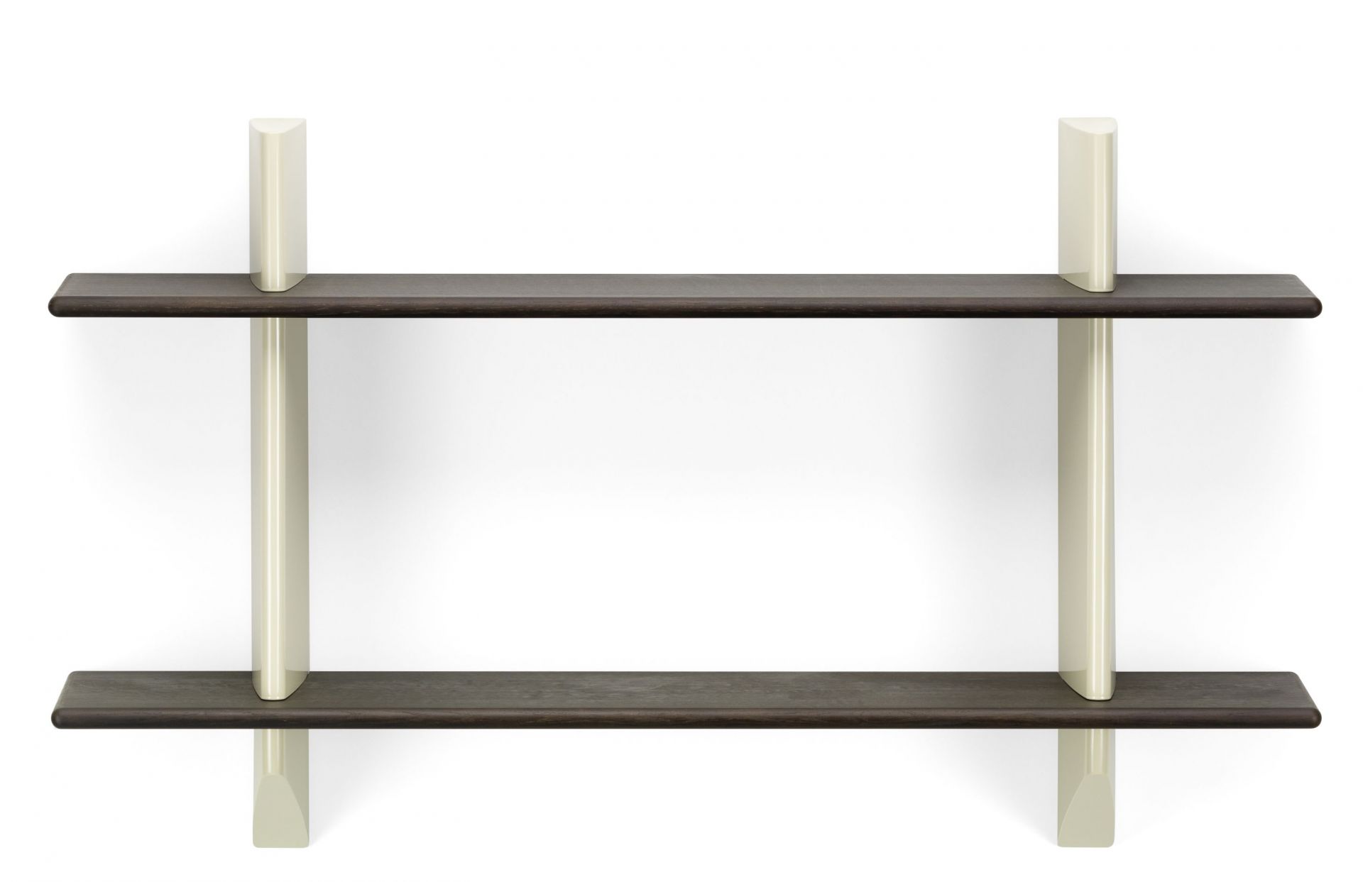 Vitra Rayonnage Mural Wandregal mit zwei dunklen Holzablagen und hellen Stützen.