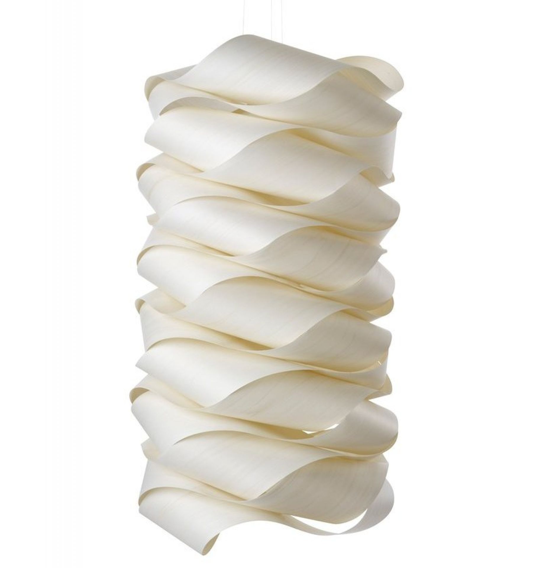 Weiße Link Chain Pendelleuchte von LZF Lamps, moderne Hängelampe aus Holzfurnier.