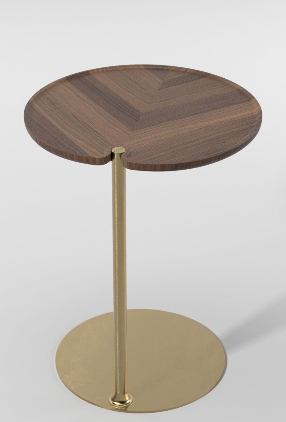 Leaf Beistelltisch mit runder Holzplatte und goldenem Metallfuß. Modernes Design für Wohnzimmer.