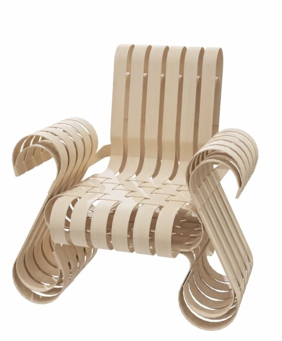 Klubsessel Power Play von Knoll International, Design-Sessel aus hellem Holz, modernes Möbeldesign.