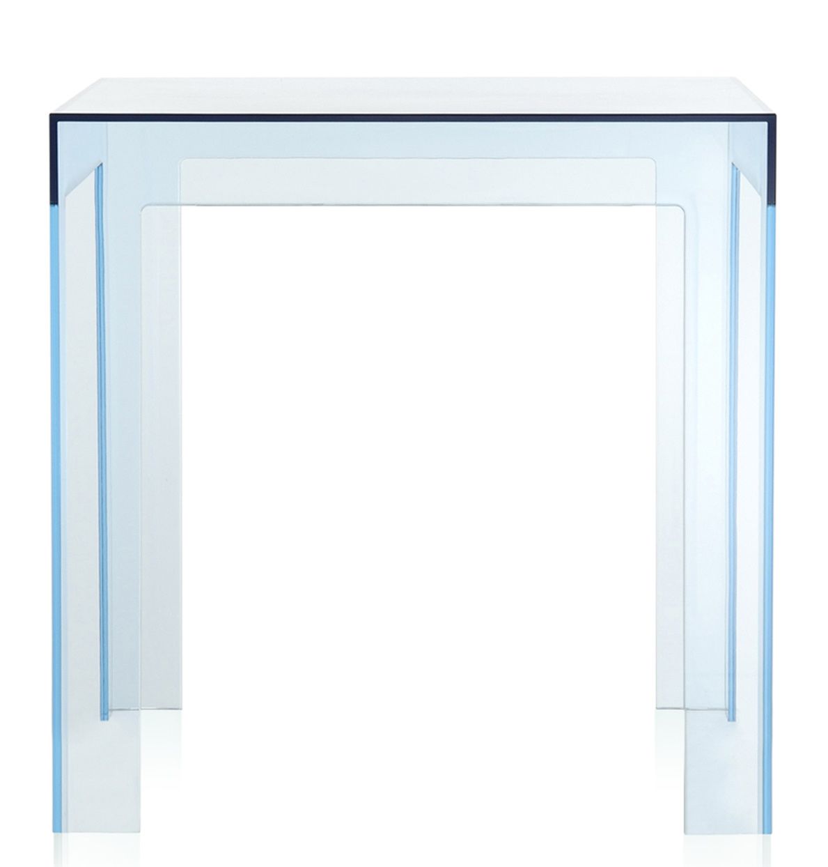 Transparenter, blauer Jolly Beistelltisch von Kartell, ideal als moderner Couchtisch oder Nachttisch.