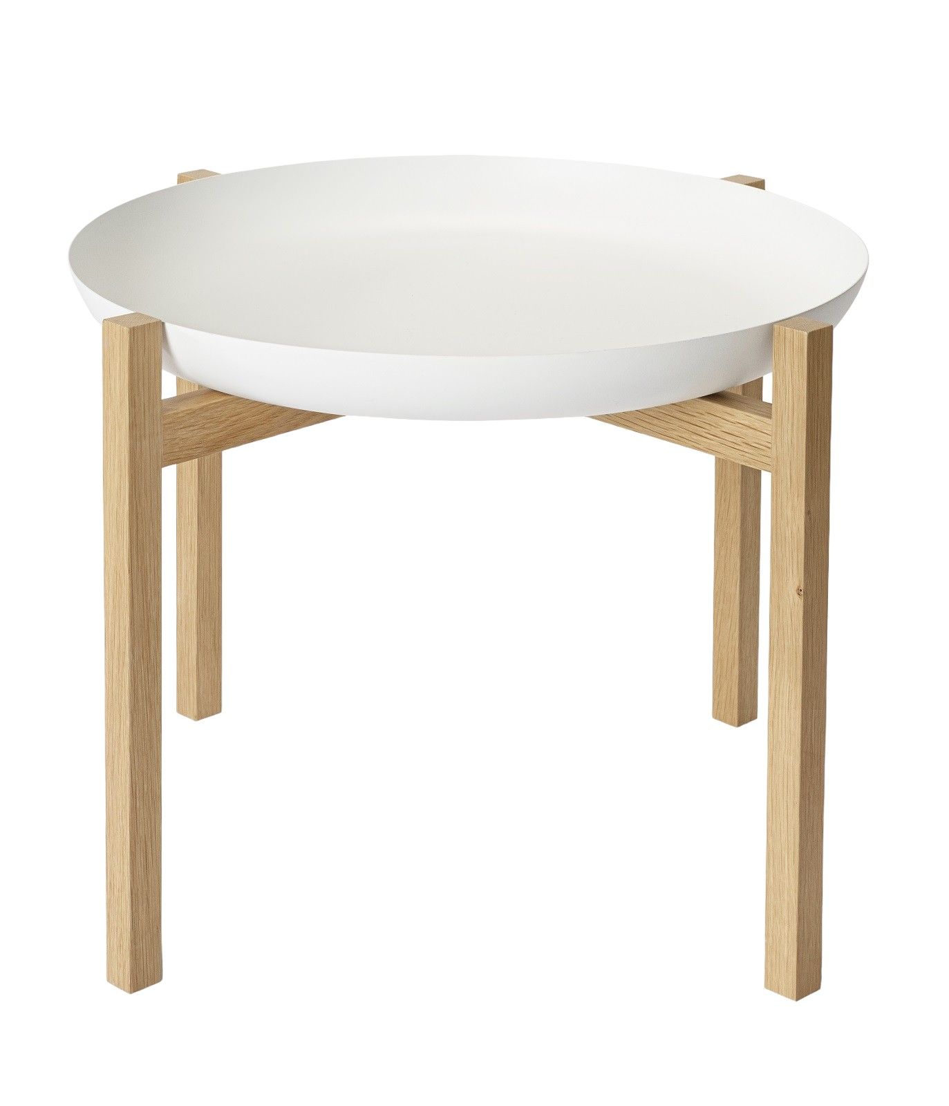 Tablo Beistelltisch von Design House Stockholm: Weißes Tablett auf hellem Holzgestell. Moderner Couchtisch.