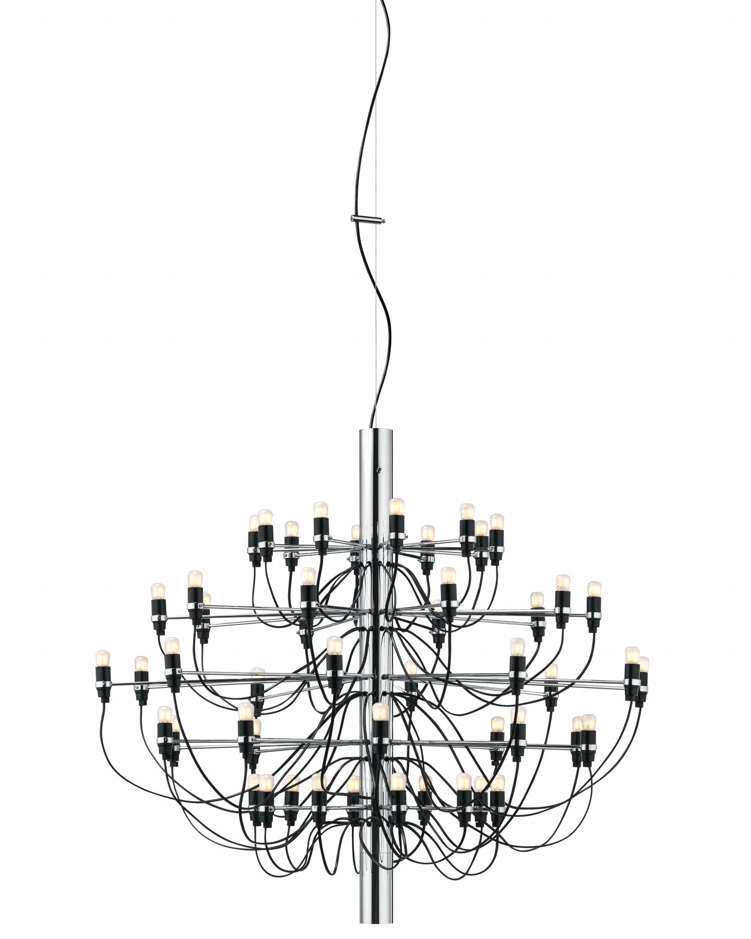 Flos 2097/50 Kronleuchter in Chrom mit mattierten Glühbirnen, modernes Design für Wohnräume.