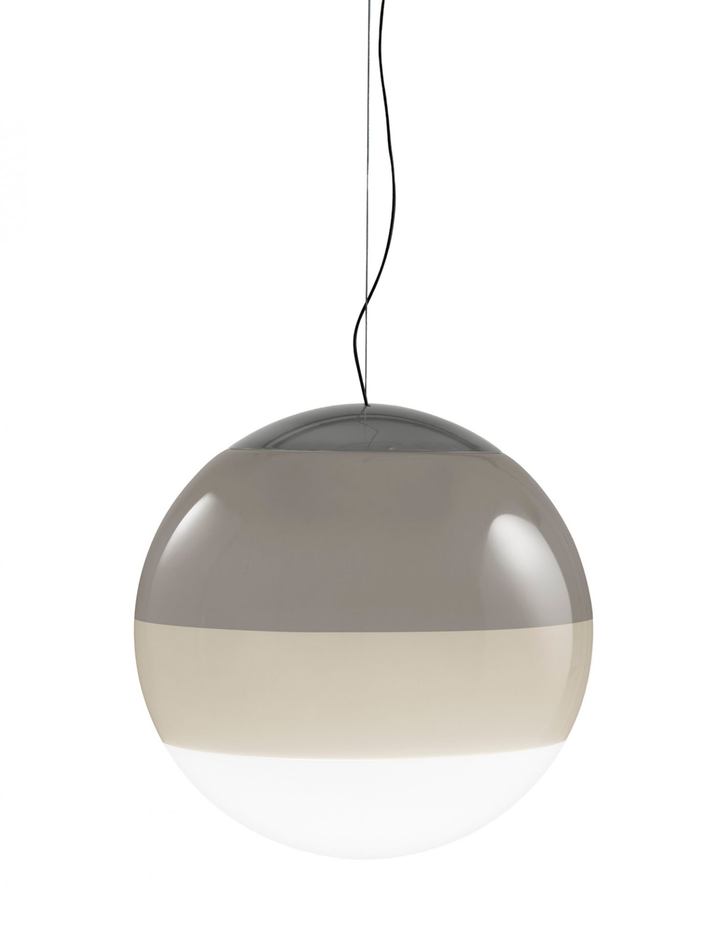 Weiße Dipping Light Pendelleuchte von Marset mit runder Form und farbigen Streifen.