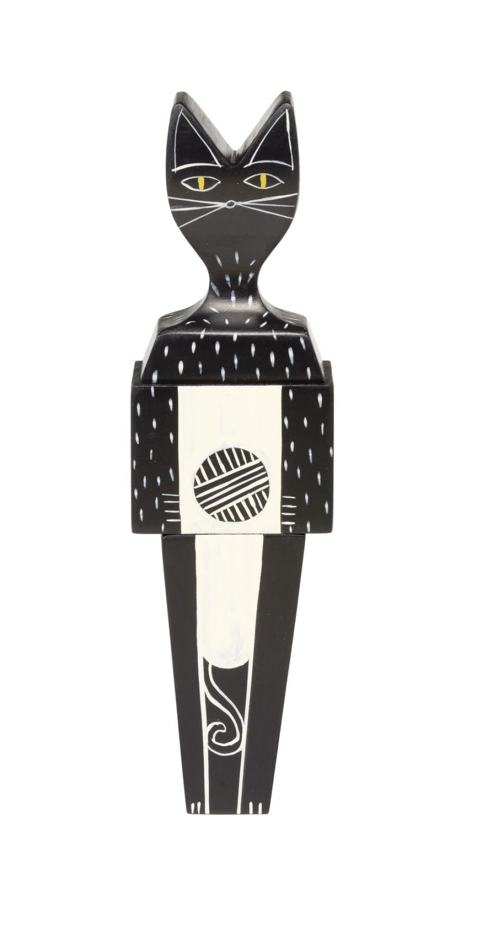 Vitra Katze klein Holzfigur: Dekorative Holz-Katze, schwarz-weiß bemalt, modernes Design für Wohnaccessoires und Sammler.