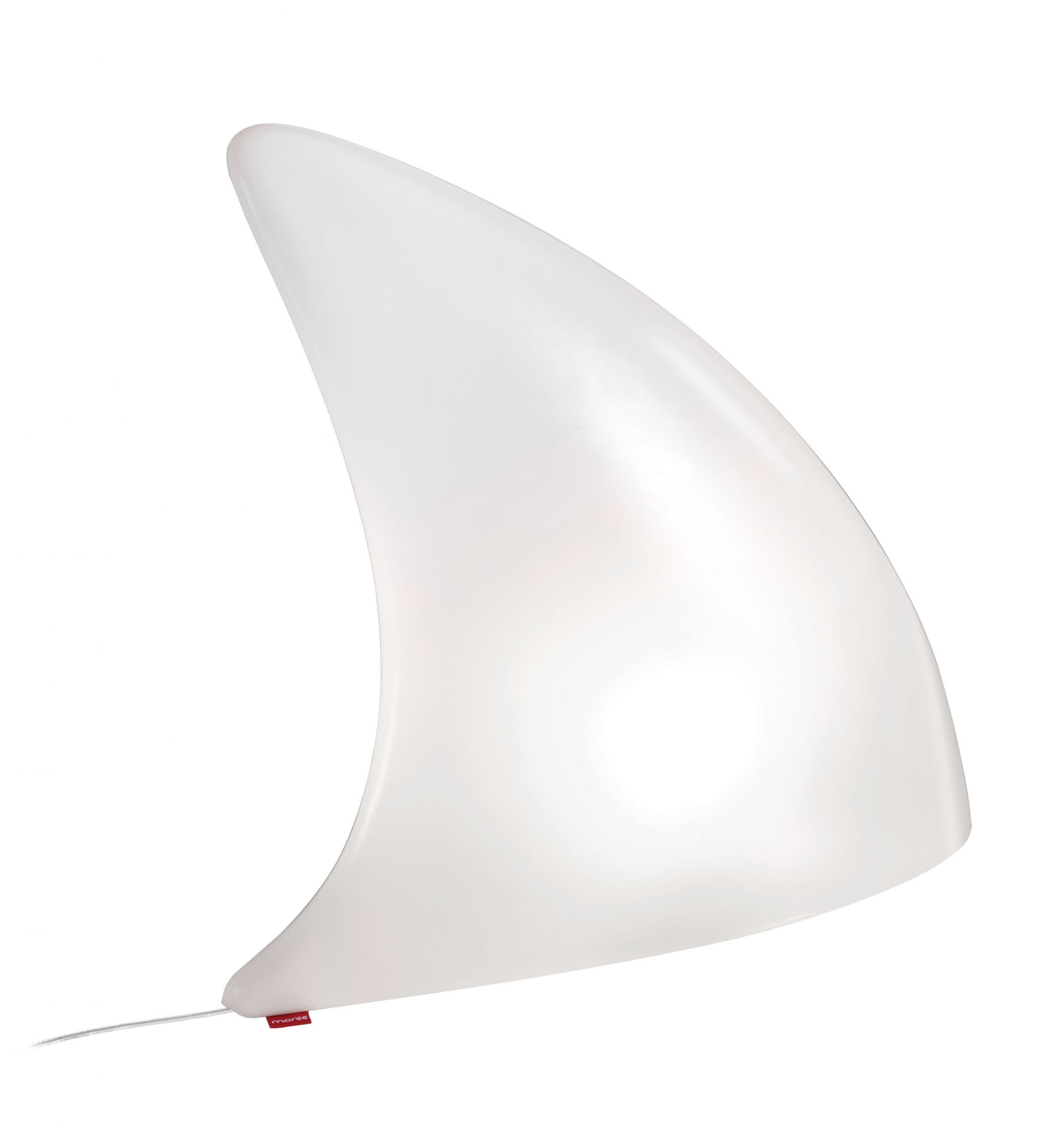 Weiße Shark Haifischflosse Bodenleuchte von Moree, modernes Design, stimmungsvolle Beleuchtung für Wohnzimmer und Schlafzimmer.