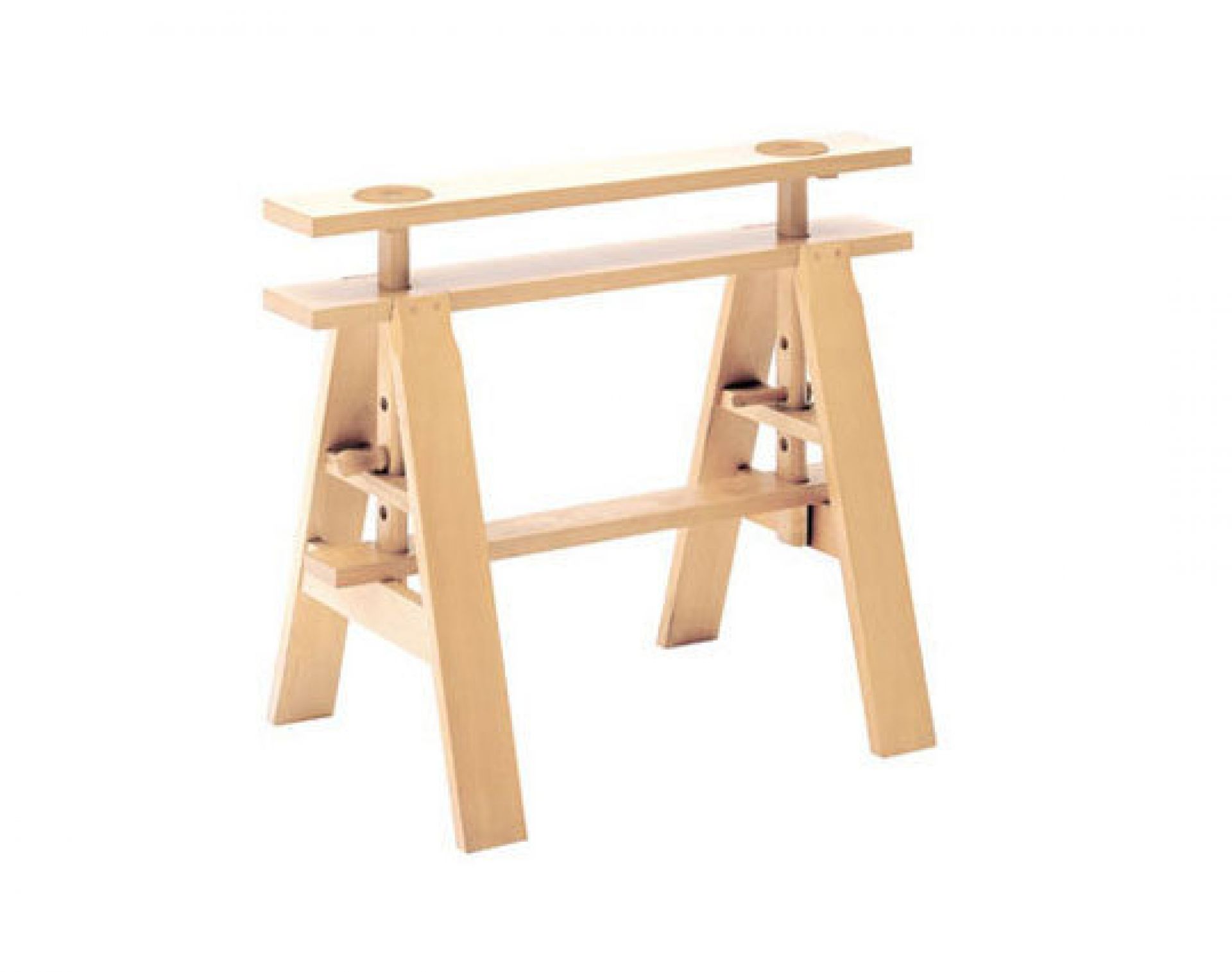 Leonardo Arbeitstisch von Zanotta, höhenverstellbarer Holzbock für Schreibtisch oder Werkbank, natürliche Holzoptik.