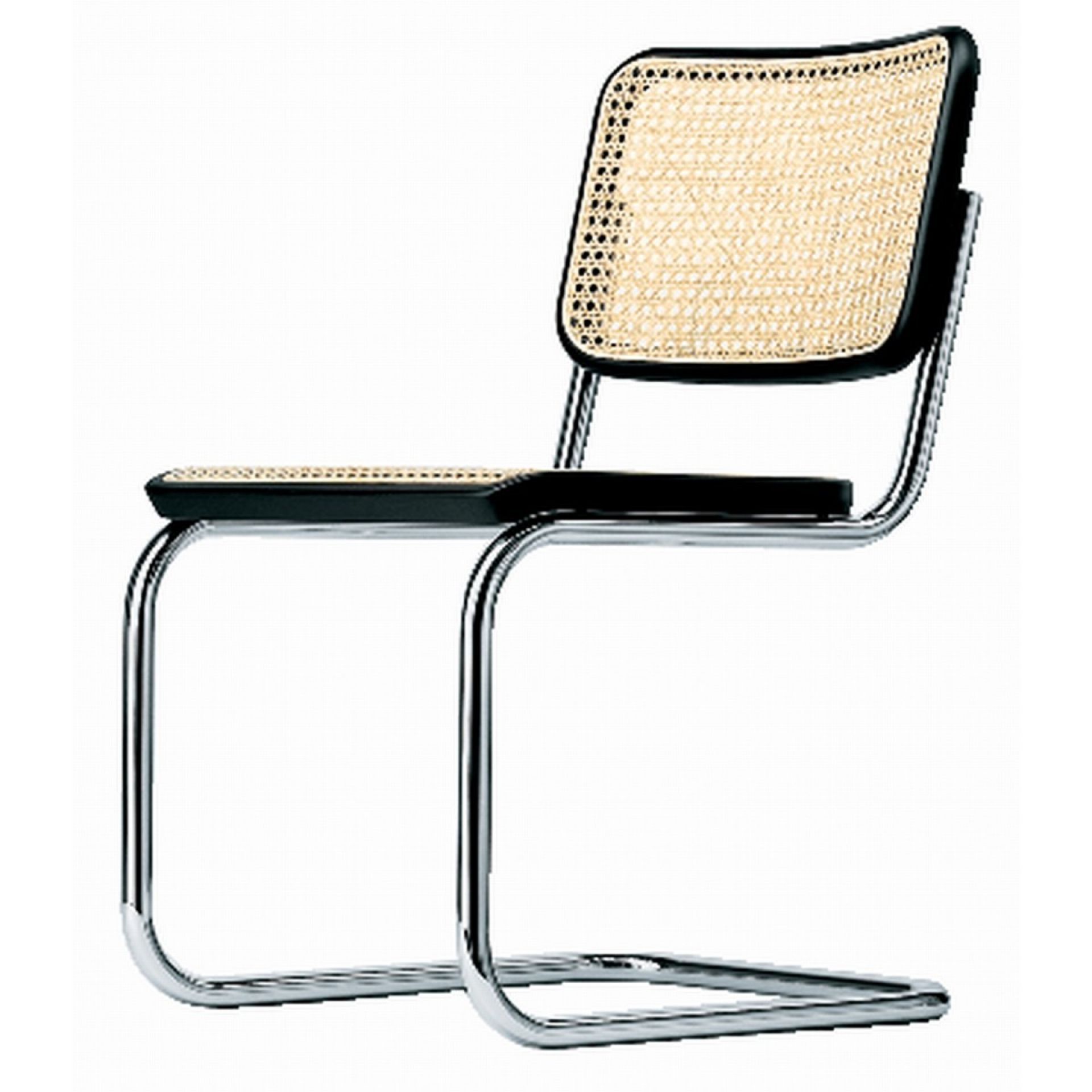 S 32 V Thonet Freischwinger Stuhl mit Stahlrohrgestell und Wiener Geflecht für Sitz und Rückenlehne.