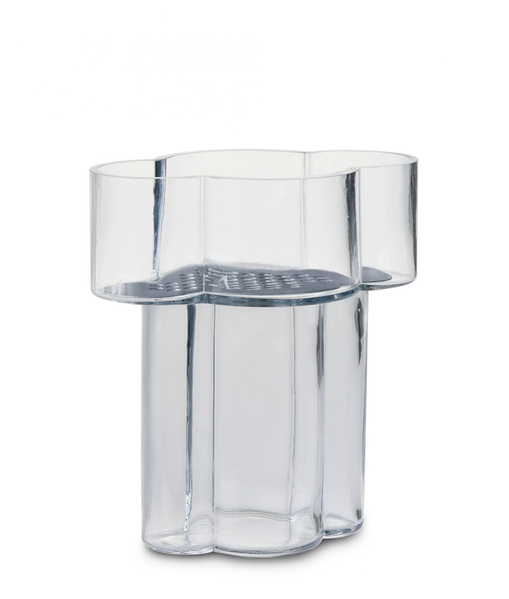 Klare Fab Vase Northern aus Glas mit blumenförmigem Design für Blumen und Dekoration.