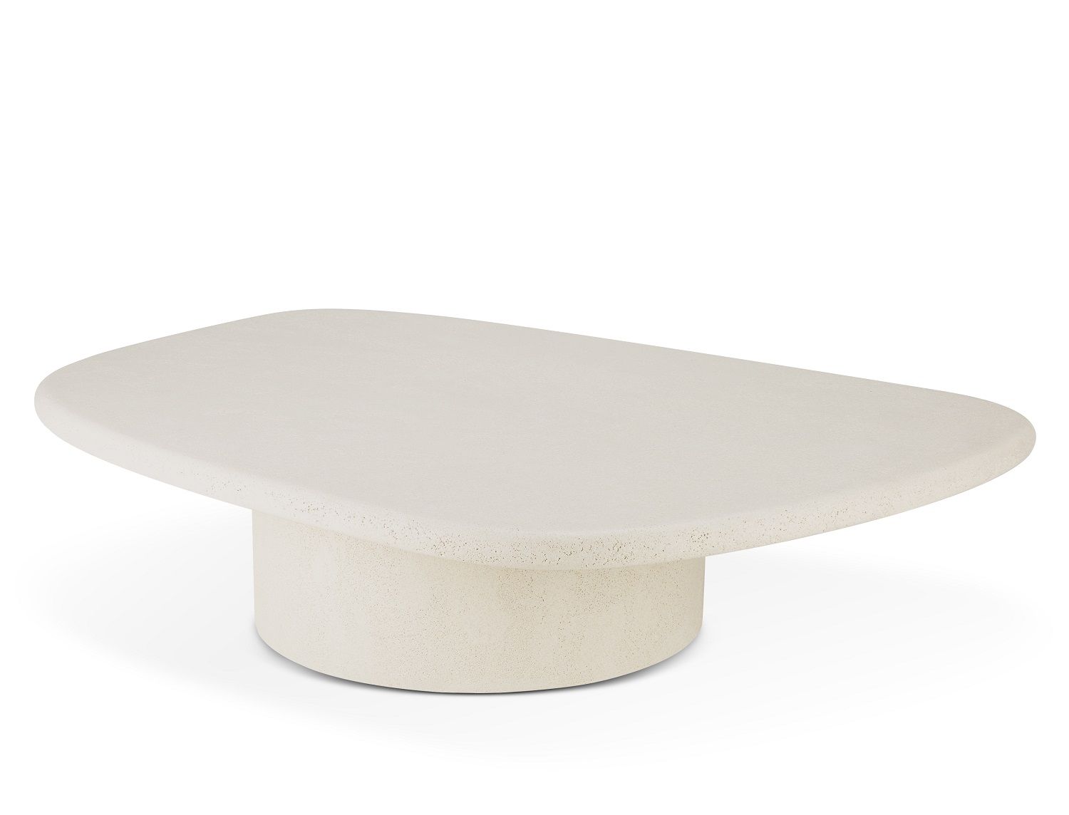 Ethnicraft Elements Couchtisch aus Microcement in Kieselform, moderner Wohnzimmertisch in Beige.